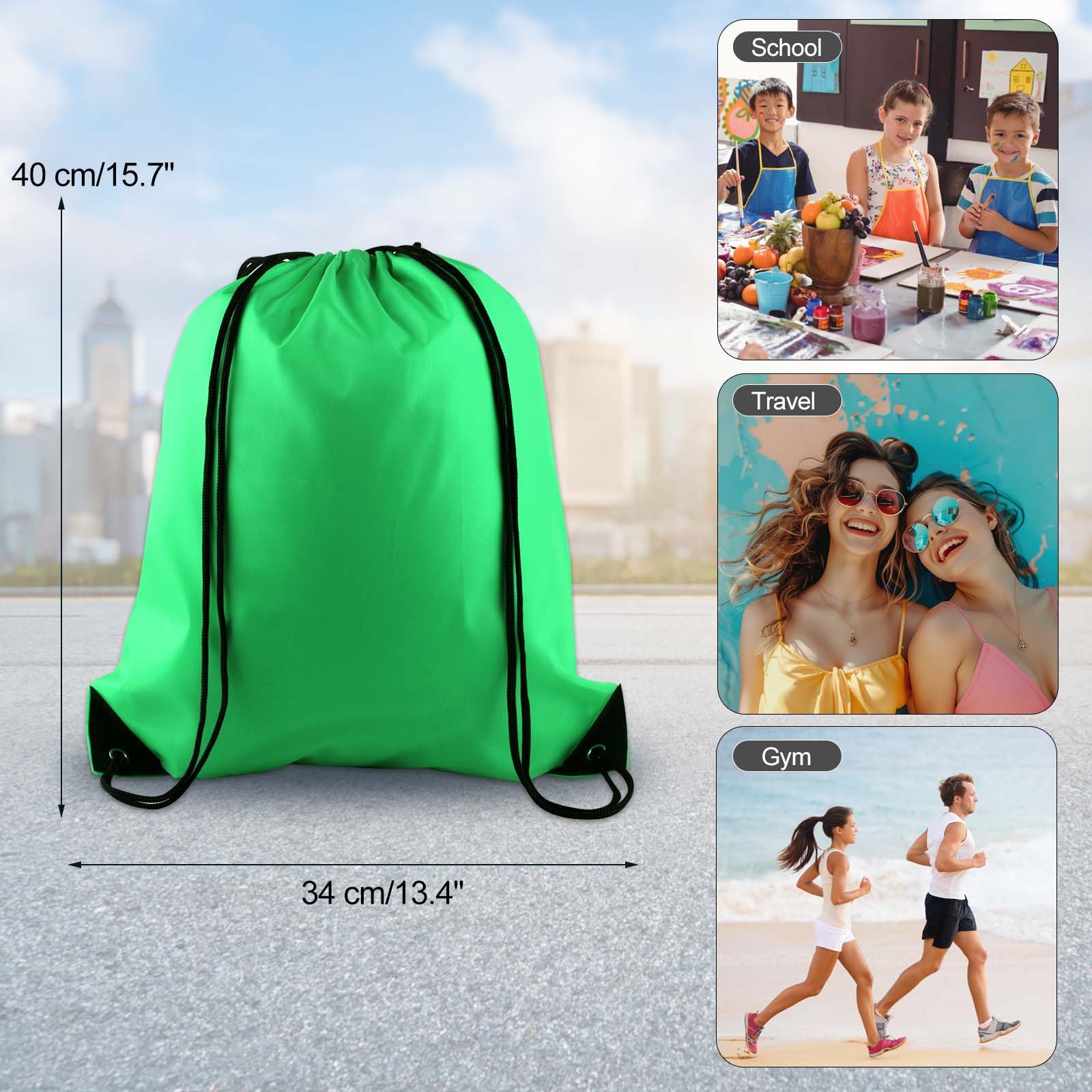 KUUQA 40Pcs Eco-Friendly Drawstring Backpacks - Bulk Green String Bags for Sports, Gym, Travel & Storage | Perfect for Party Favors, School Events & Camping Supplies
