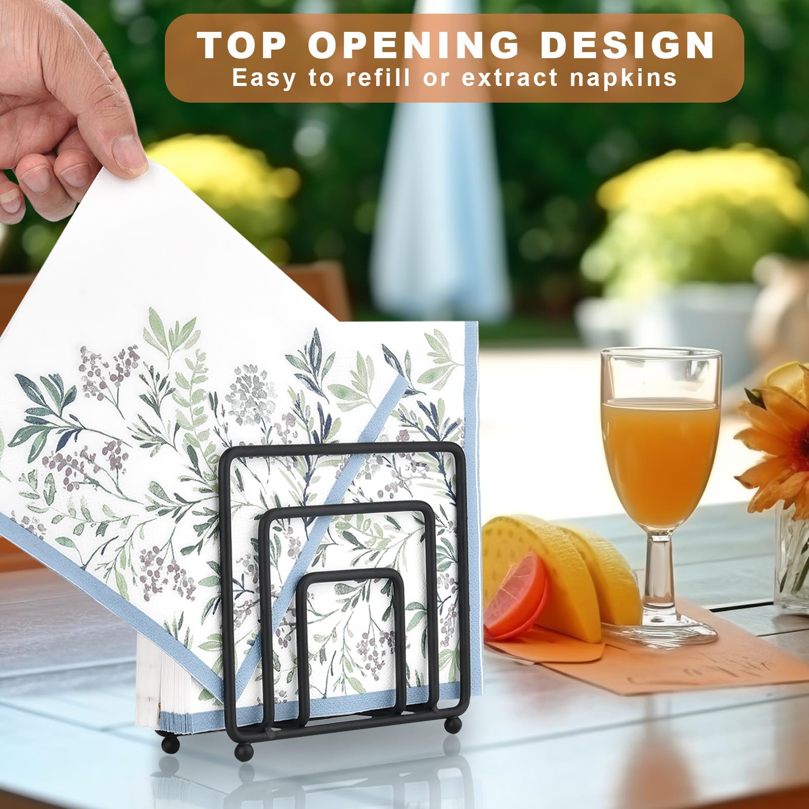 Modern Black Metal Napkin Holder for Kitchen & Dining Tables - Countertop Paper Cocktail Napkin Dispenser - Indoor Outdoor Use for Restaurants, Parties, Picnics & Home Decor by LAIHIFA