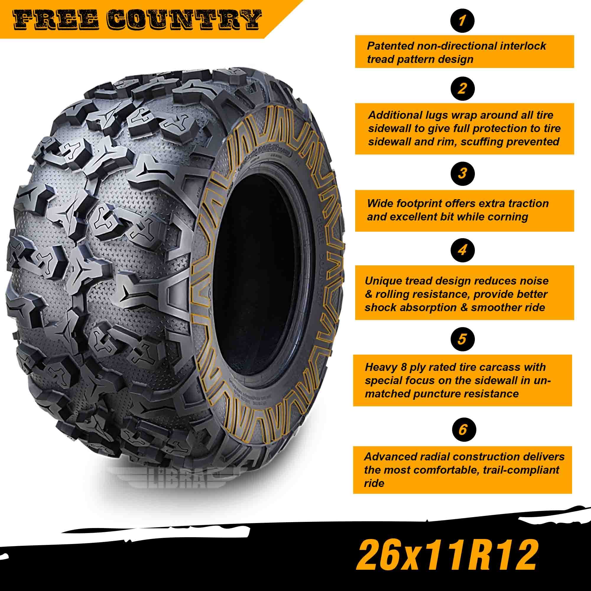 Premium ATV/UTV Tires Set of 2 - 26x11R12 8PR Radial with Side Scuff Guard - All-Terrain Off-Road Performance for Mud, Sand & Trail Riding - Perfect for Hunting, Farming & Outdoor Adventures