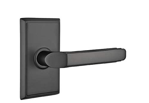 Emtek Privacy Set - Rectangular Rosette with Milano Lever (Right Hand, Flat Black) | Modern Door Hardware for Home & Office Security