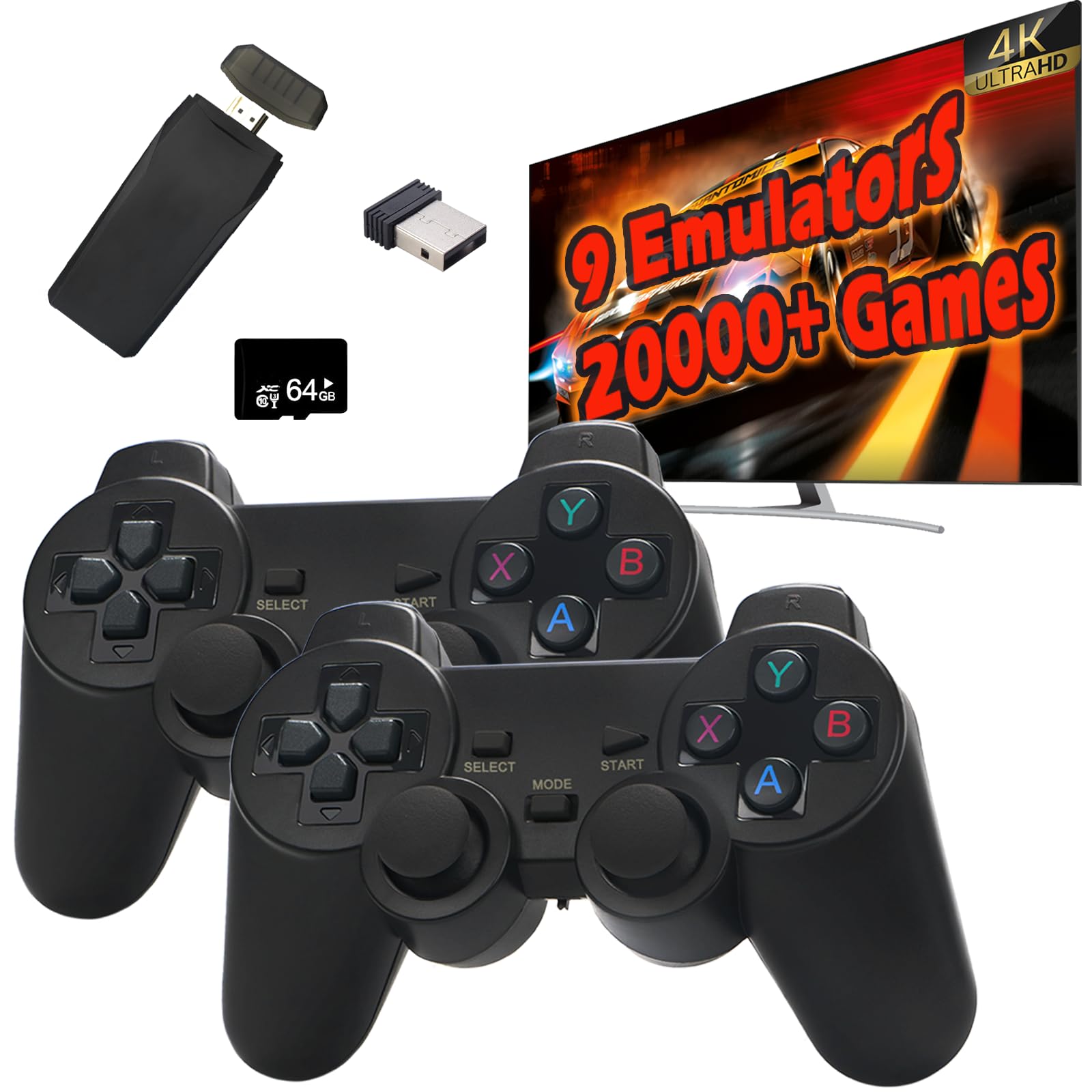 Retro Game Console with 20000+ Built-in Games, 9 Classic Emulators, 4K HDMI Output - Plug & Play TV Video Game System with Dual Wireless Controllers for Family Entertainment & Nostalgic Gaming
