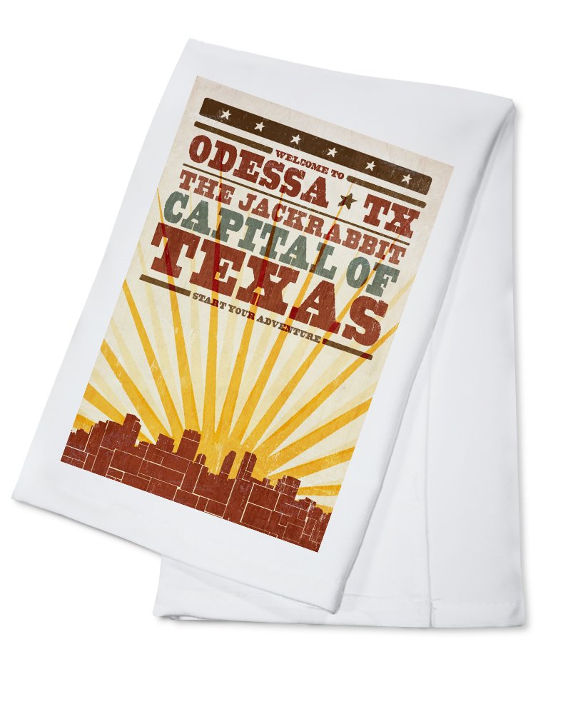 Odessa Texas Skyline Sunburst Screenprint Tea Towel - 100% Cotton Decorative Hand Towel for Kitchen & Home Decor - Perfect for Dish Drying, Gift Giving, and Farmhouse Style Decor