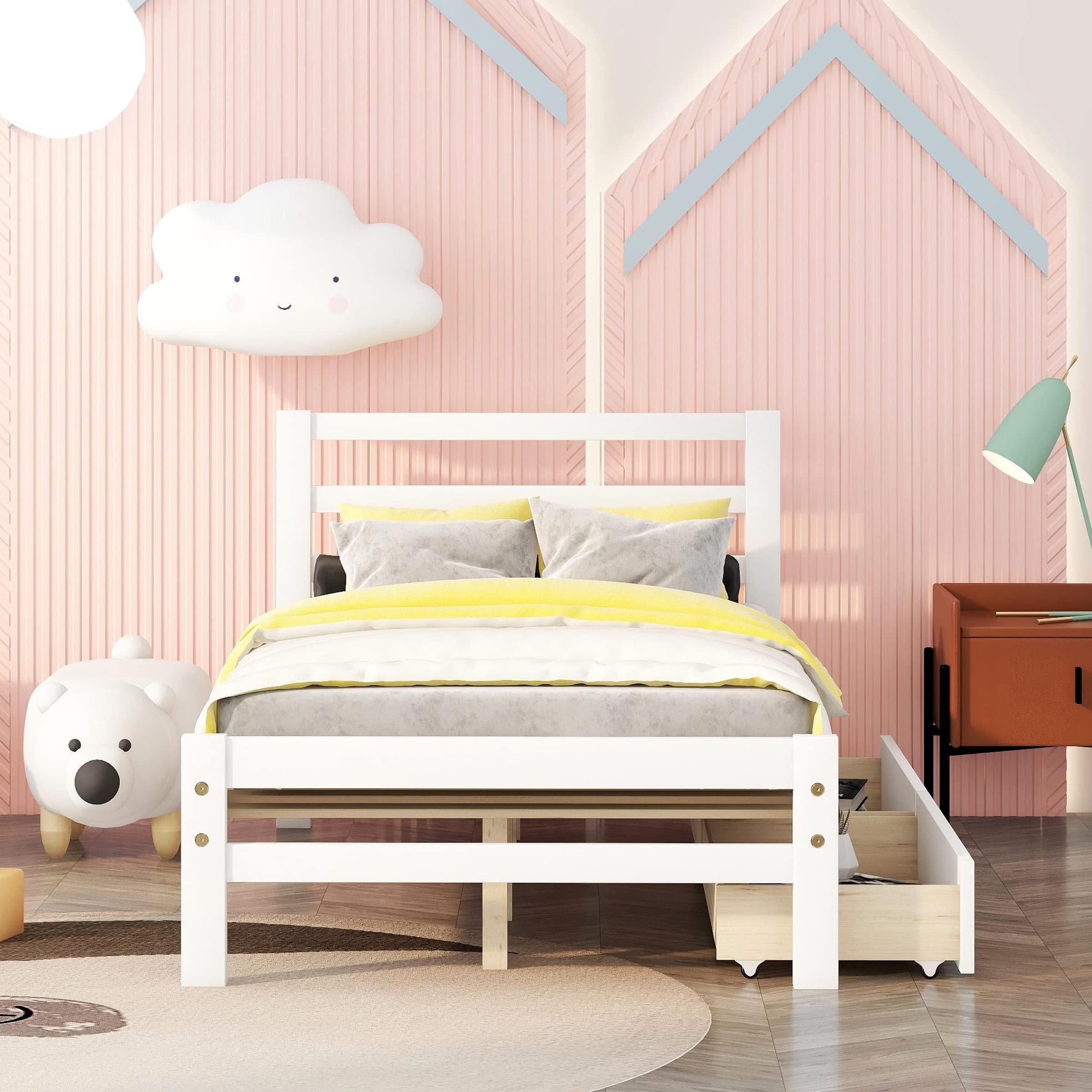 Harper & Bright Designs Twin Bed Frame with Drawers - Solid Wood Storage Platform Bed for Kids, No Box Spring Needed, White - Perfect for Small Bedrooms & Space-Saving Kids' Rooms