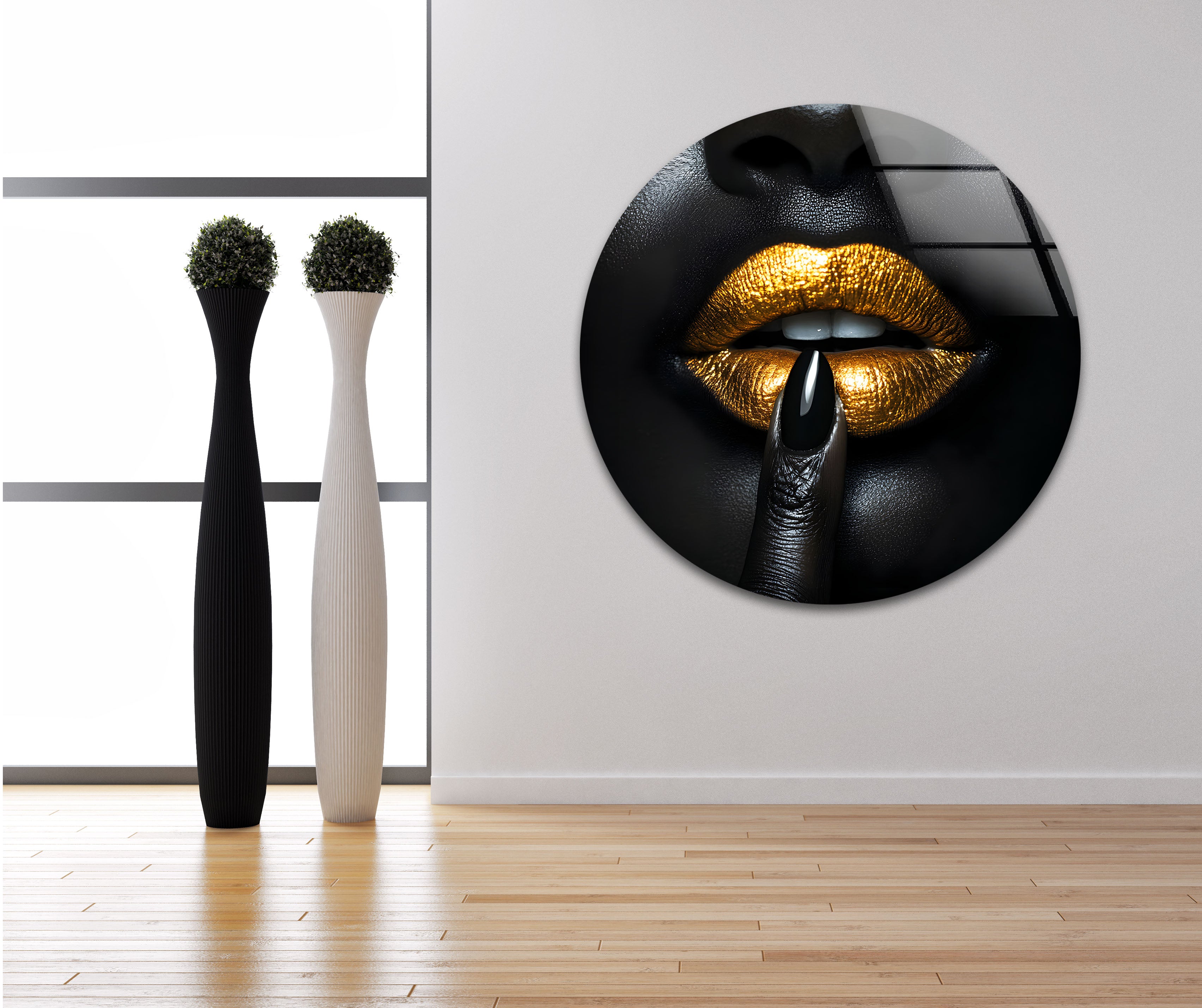 Black and Gold Lips Wall Art - Bold & Striking Glass Wall Decor for Living Room, Bedroom & Office | Modern Home Decor & Unique Gift Idea