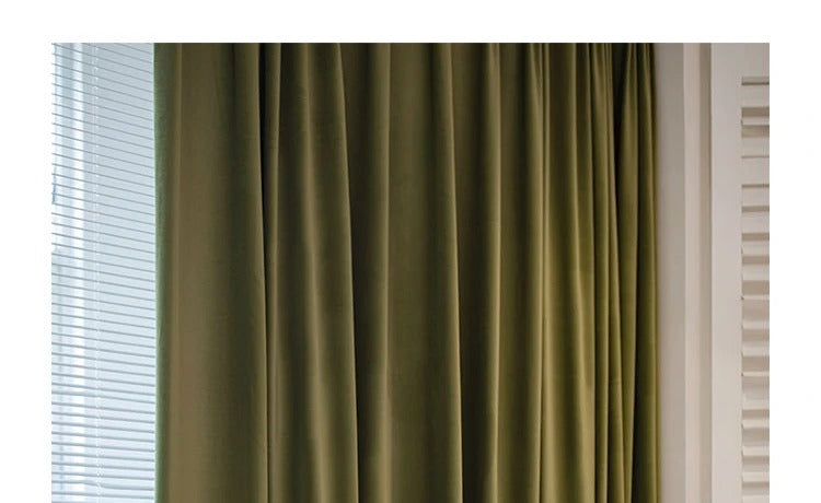 Luxury Plush Velvet Curtains for Living Room & Bedroom - Olive Green Blackout Drapes with Thermal Insulation - Elegant Home Decor for Windows