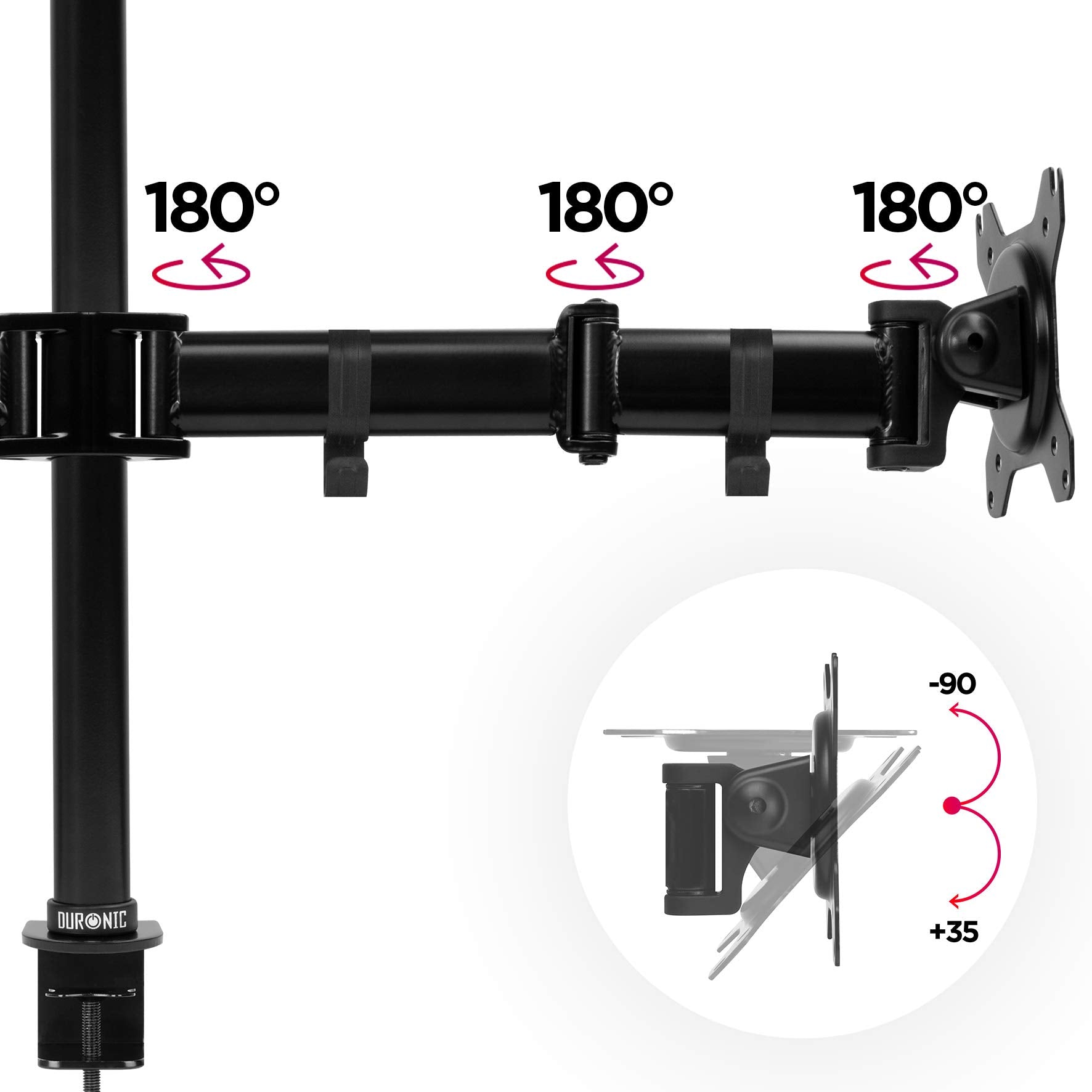 Duronic DM252 BK Dual Monitor Stand - Adjustable Black Twin Arm Mount for 13-27 Inch Screens | VESA 75/100 Compatible | Ergonomic Height Adjustment for PC, Gaming & Office Work | Perfect for Home Office Setup, Streaming Studio & Multi-Tasking Workspace