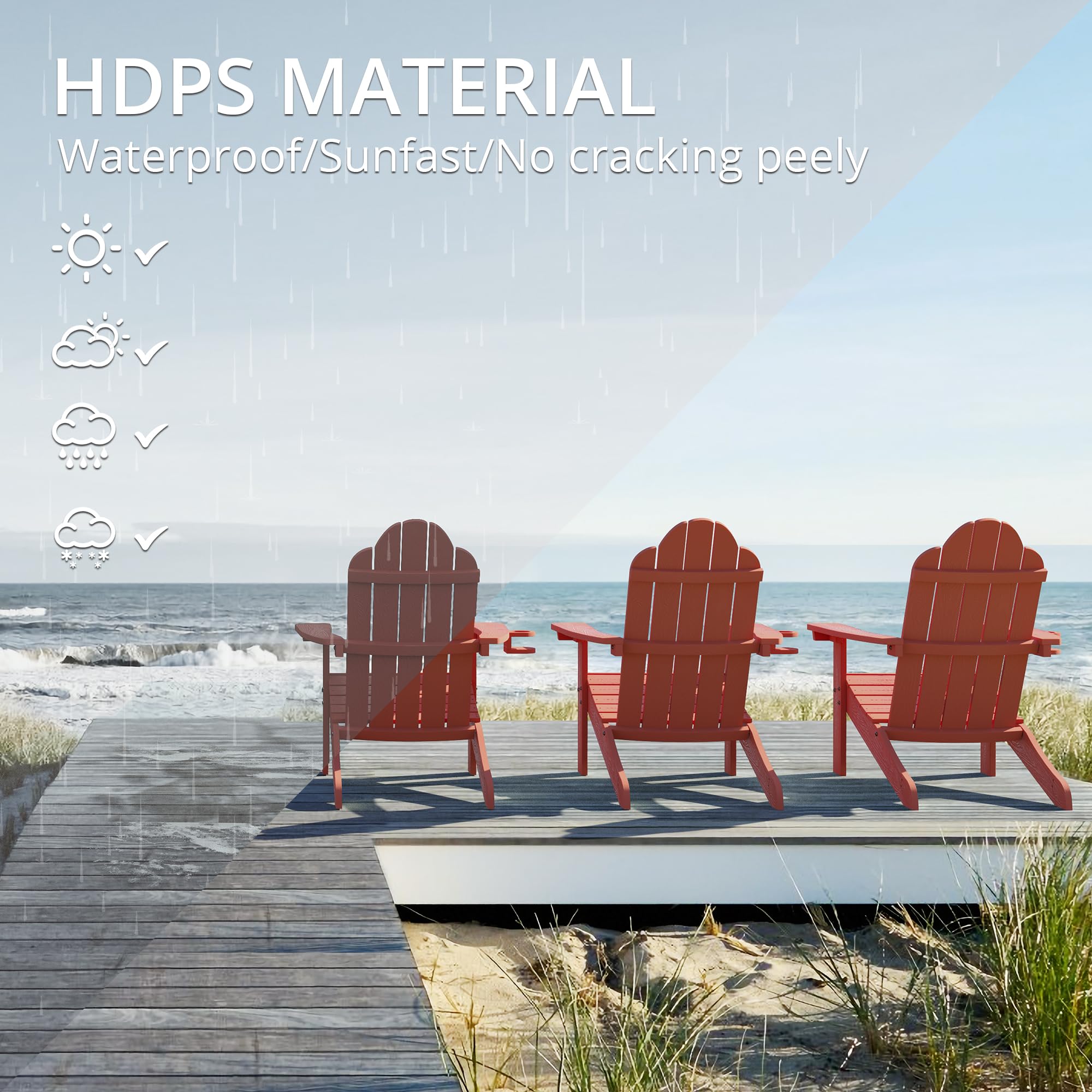 Premium LUE BONA HDPS Adirondack Chairs Set of 2 - Heavy Duty 350LBS Capacity Weather-Resistant Outdoor Plastic Chairs with Cup Holder for Patio, Deck, Porch & Backyard - Perfect for Campfires, BBQs & Relaxing Outdoors
