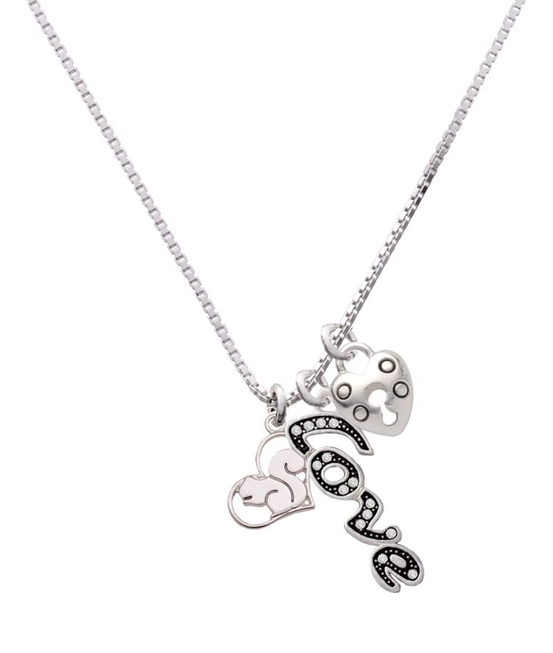 Delight Jewelry Silver Plated Squirrel in Heart Pendant - Love & Lock Charm Necklace 18