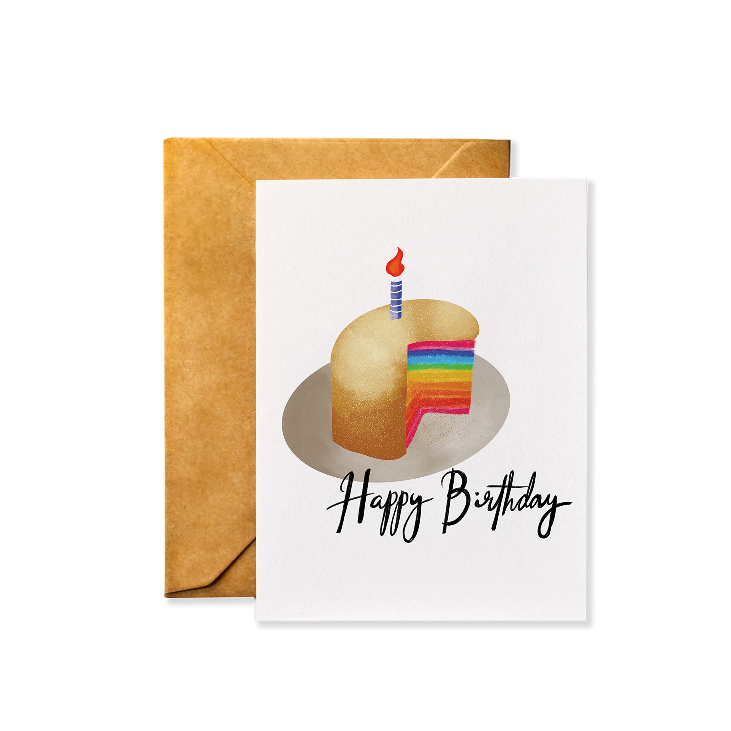 Rainbow Cake Birthday Card - LGBTQ Friendly Greeting Card with Kraft Envelope (Blank Inside) - Perfect for Pride Celebrations, Gender Reveals & Special Occasions
