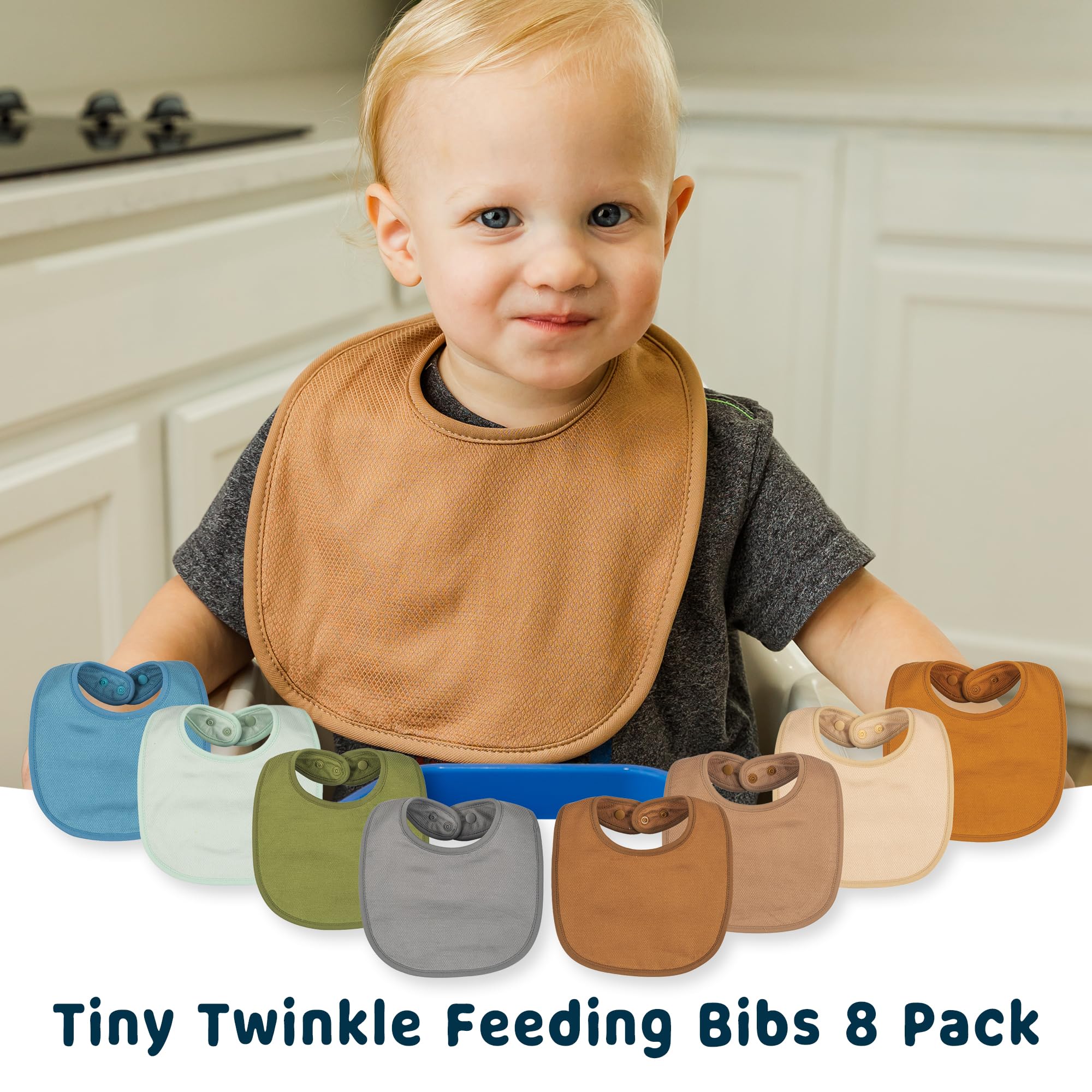Tiny Twinkle Baby Feeding Bibs 8 Pack - Waterproof & Absorbent Drool Bibs for Infants & Toddlers - Perfect for Mealtime, Teething, and Messy Play
