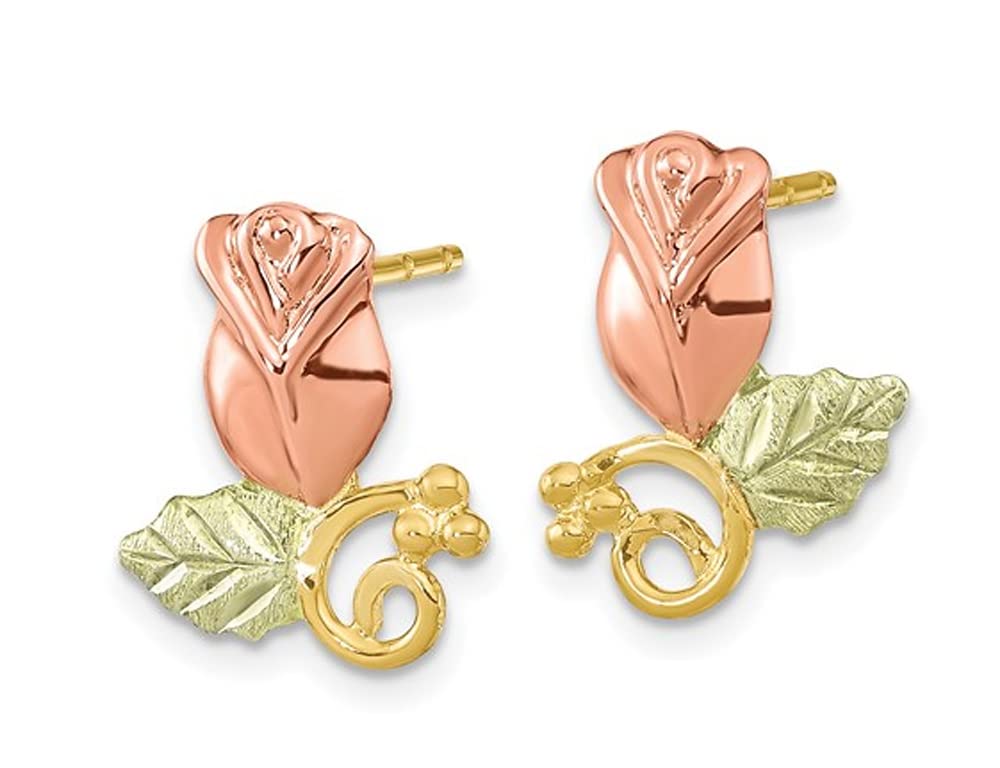 10K Yellow Gold and Rose Gold Floral Stud Earrings for Women - Elegant Flower Design for Everyday Wear, Parties & Special Occasions