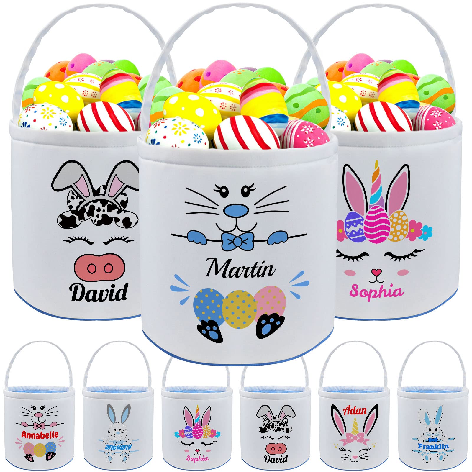 Personalized Easter Basket with Name - Custom Canvas Easter Bunny Bucket Gift for Boys & Girls - Perfect for Easter Egg Hunts, Holiday Gifting & Spring Decor