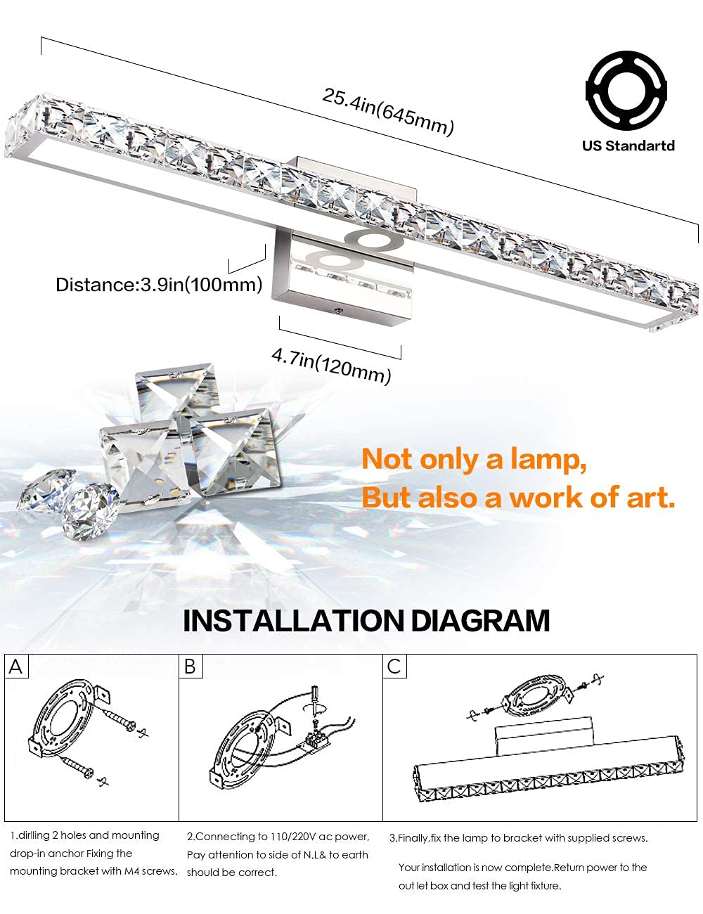 Modern LED Vanity Light Fixtures - Chrome Bathroom Mirror Wall Mount Lighting Set for Makeup & Shaving | Energy-Efficient Dimmable Lights for Bathroom, Bedroom & Dressing Room