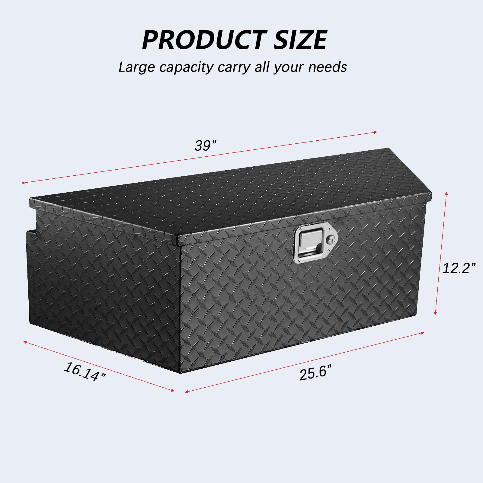 39-Inch Heavy Duty Aluminum Trailer Tongue Tool Box with Lock & Keys - Diamond Plate Waterproof Storage Box for Pickup Truck Bed, RV, Trailer - Secure Gear Storage for Camping, Road Trips & Work Sites (Black)