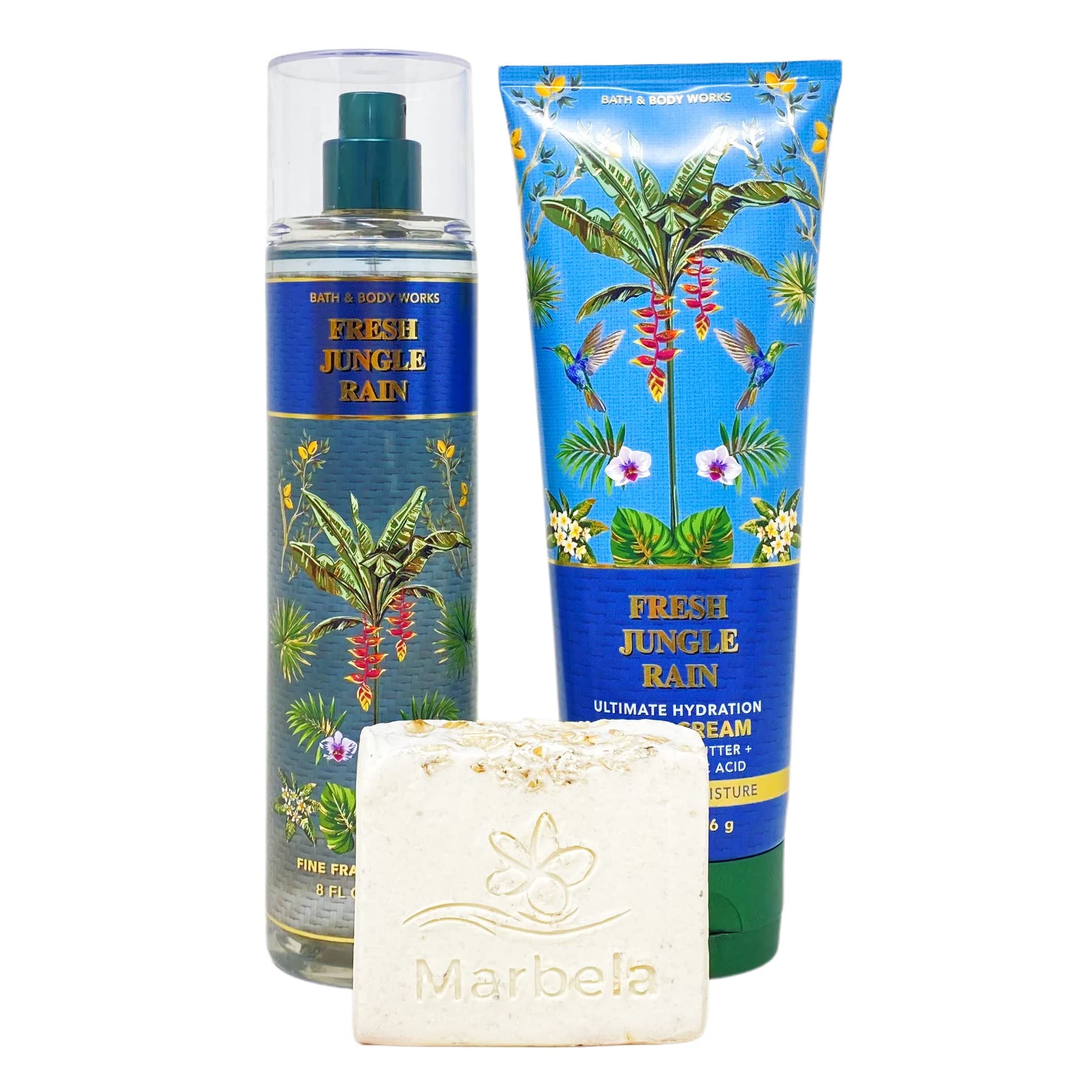 Bath & Body Works Fresh Jungle Rain 2-Piece Gift Set - Fragrance Mist & Body Cream with Natural Oats Bar Soap | Full Size Tropical Scented Body Care for Women | Perfect for Spa Days, Self-Care Gifts & Relaxation