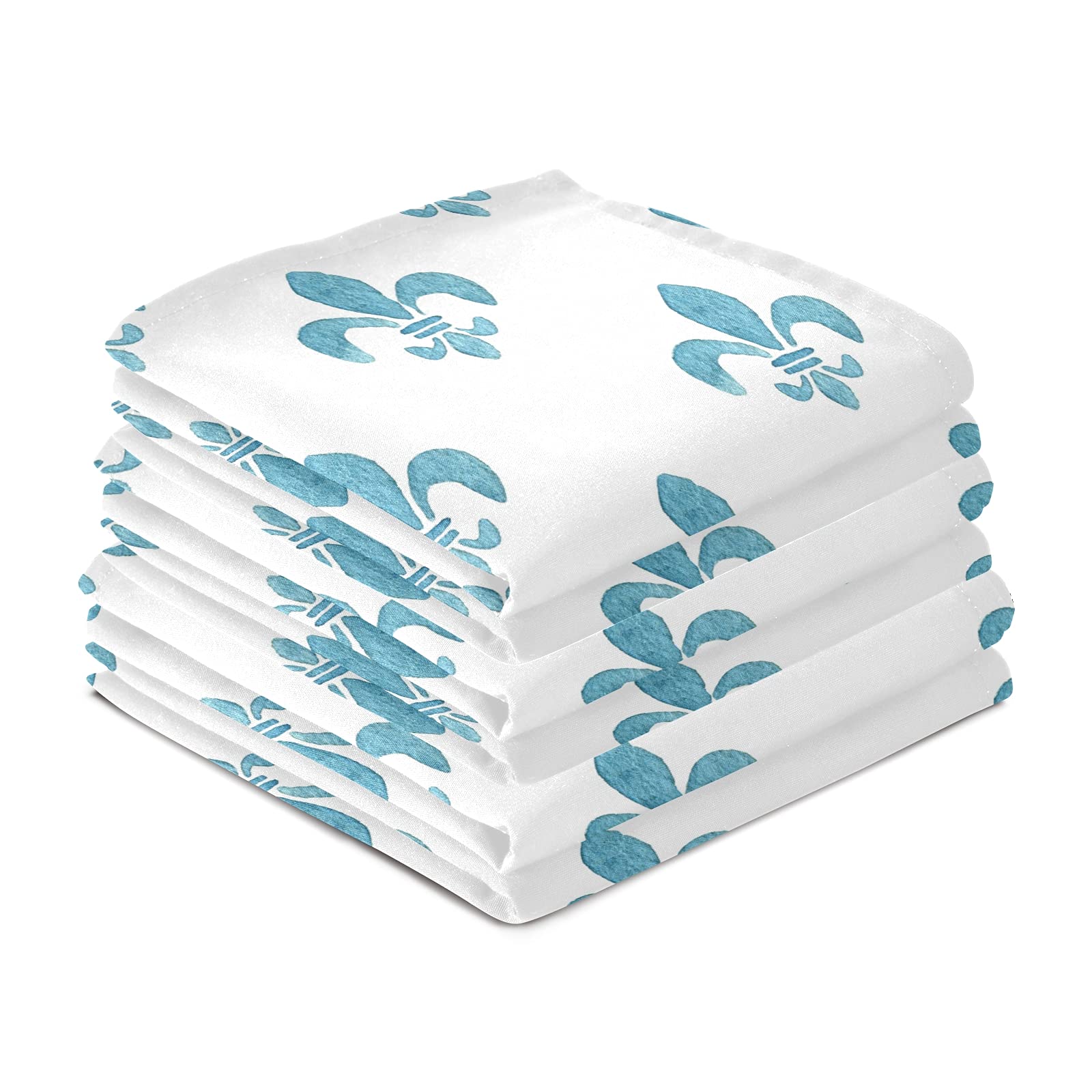 Susiyo Super Soft Absorbent Kitchen Dish Towels Set of 6 - Blue Fleur De Lis Microfiber Polyester Dish Cloths (28x18 Inch) for Drying Dishes, Cleaning Countertops & Decorative Kitchen Use