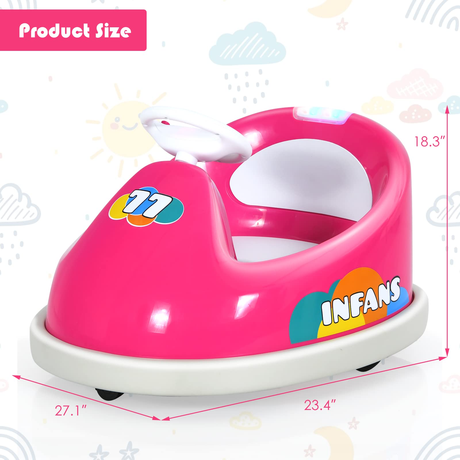 INFANS 6V Kids Electric Ride On Car with Remote Control - 360° Spin, LED Lights, Bluetooth Music & 2 Driving Modes - Rechargeable Battery Powered Bumper Toy for Boys & Girls (Rose) - Perfect for Indoor/Outdoor Play, Birthday Gifts & Toddler Entertainment
