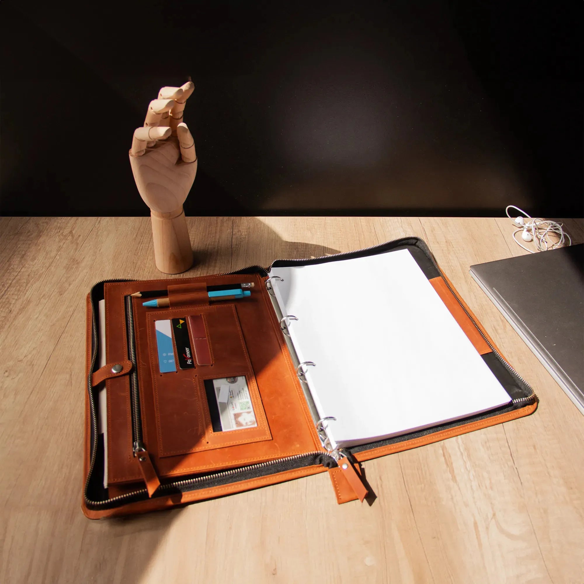 Minimalist Zippered Padfolio - Professional Leather Portfolio with Notepad Holder for Business Meetings & Office Organization