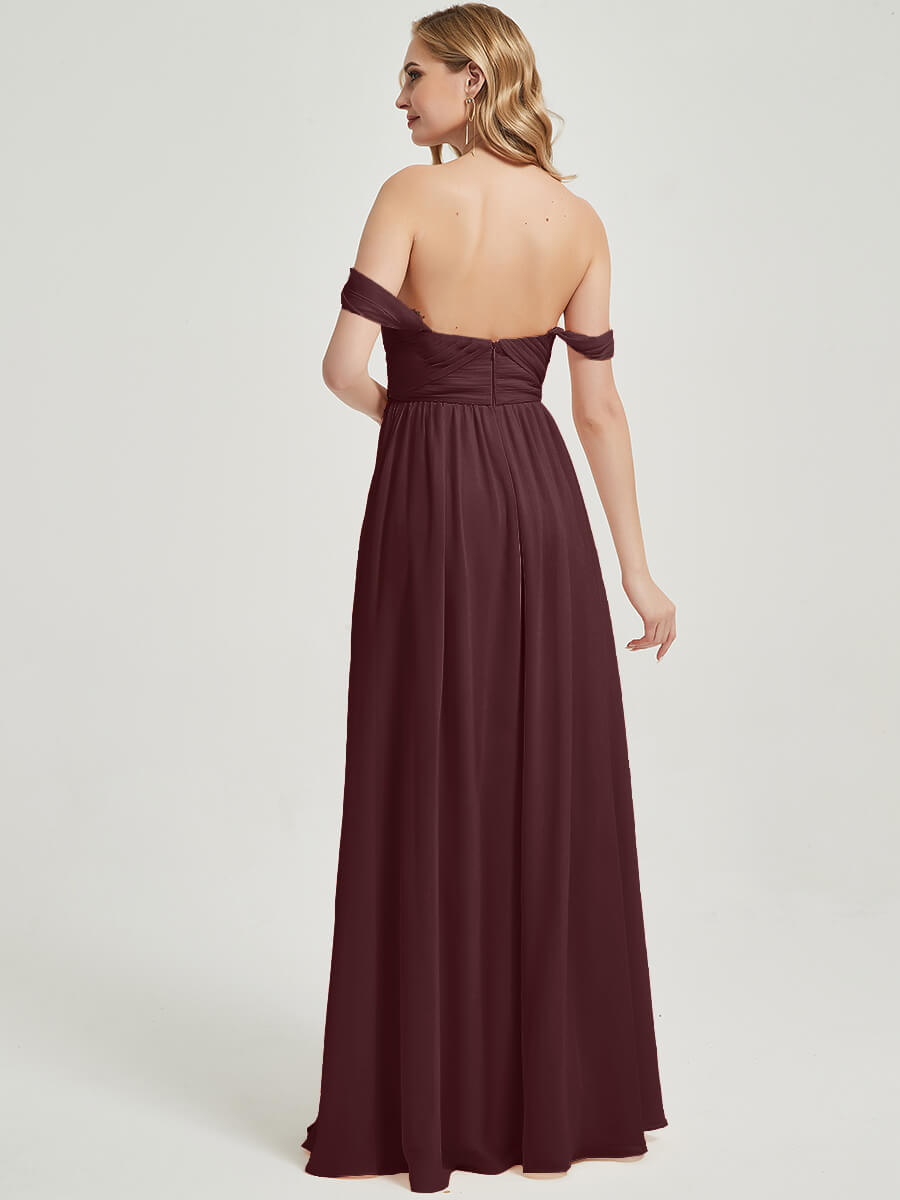 Elegant Cabernet Pleated Convertible Floor Length Chiffon Bridesmaid Dress - Perfect for Weddings, Formal Events & Special Occasions