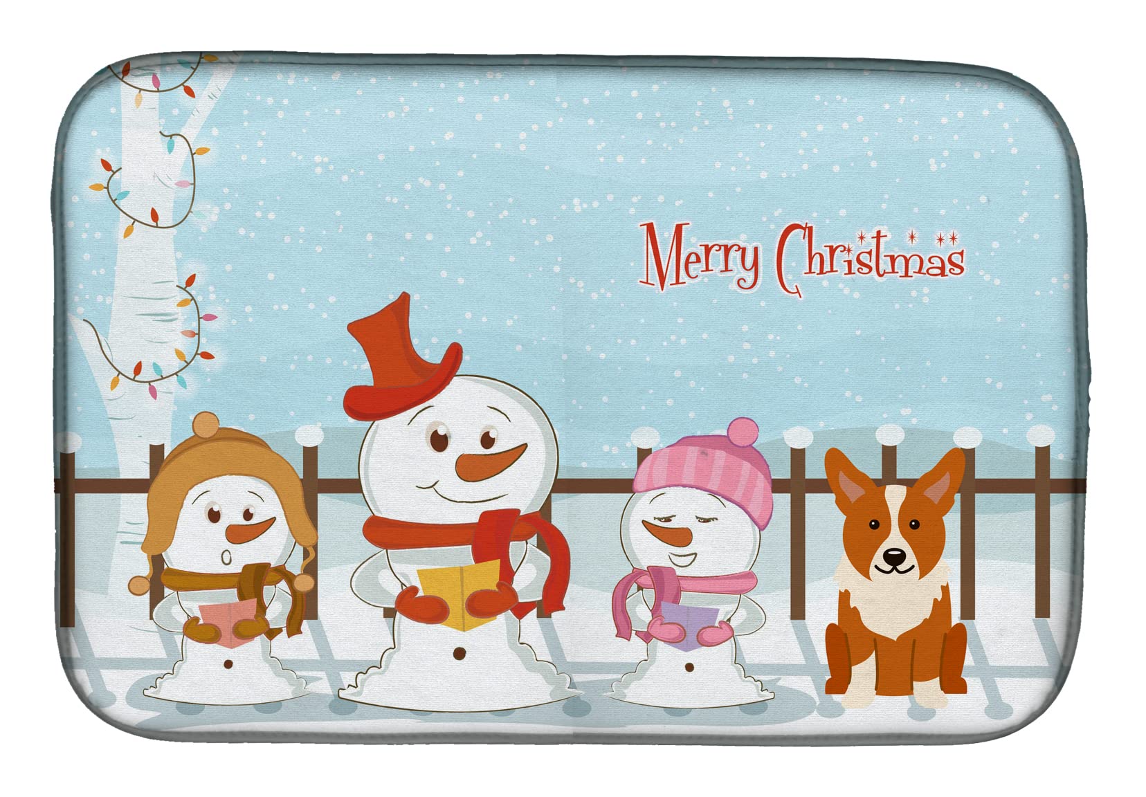Merry Christmas Corgi Dish Drying Mat - Absorbent Kitchen Counter Mat (14x21