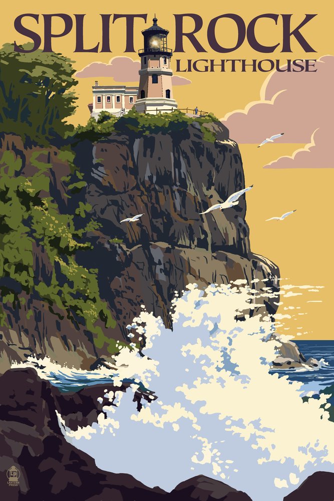 Split Rock Lighthouse on Lake Superior Minnesota - 24x36 Signed Art Print, Wall Decor Poster - Perfect for Home, Office & Coastal Themed Decor