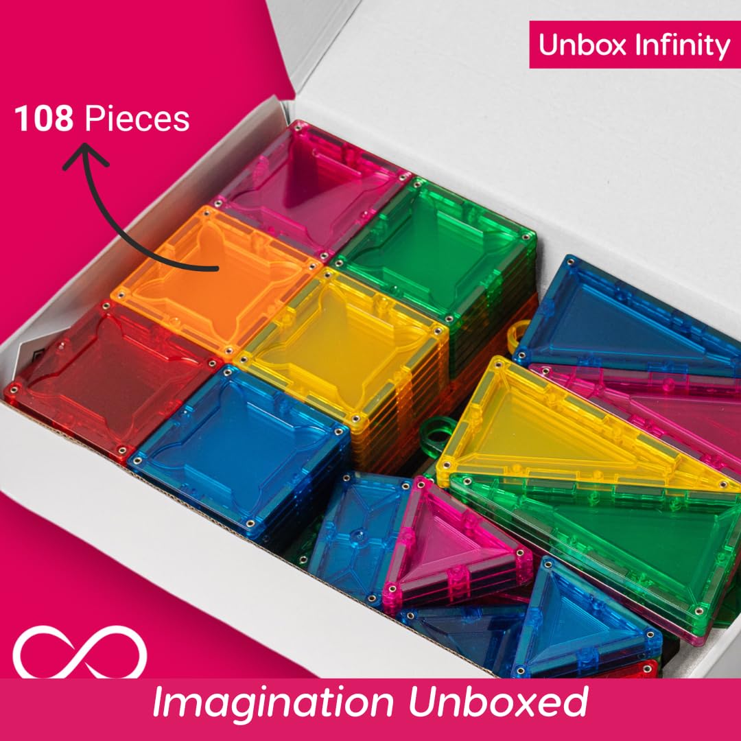 Magnetic Building Blocks for Kids - 108 Piece STEM Educational Construction Toy Set for Boys & Girls Ages 3+ | Creative Learning Activity | Perfect for Preschool Classroom, Birthday Gifts & Indoor Playtime