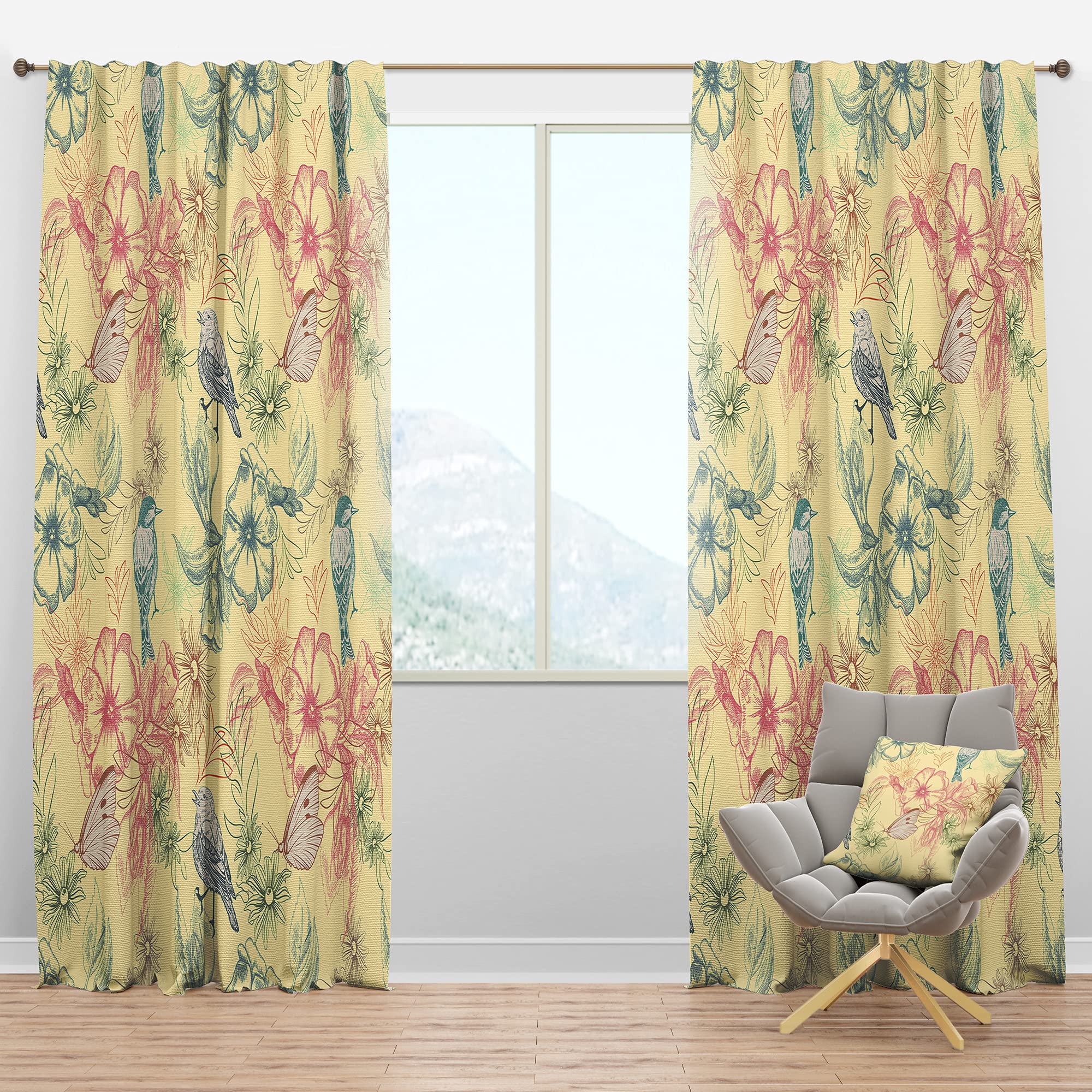 DesignQ Blackout Curtains - Thermal Insulated Spring Floral Butterfly Pattern Window Drapes for Bedroom & Living Room (52x108, Single Panel) - Perfect for Light Blocking, Privacy & Temperature Control