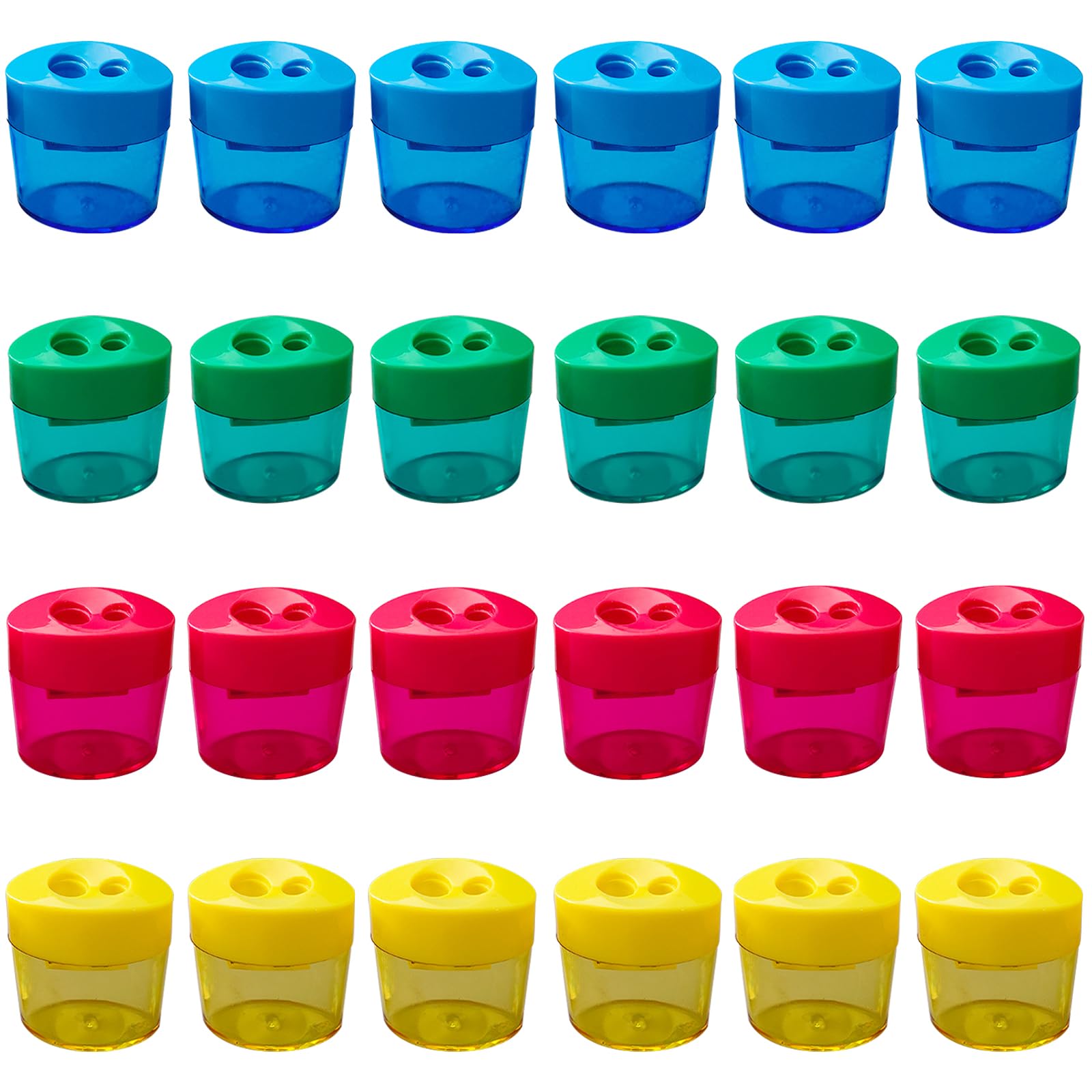 AUSTARK 24-Pack Assorted Color Dual Hole Manual Pencil Sharpeners with Lid - Perfect for School, Office & Home Use - Oval Design (24Pcs)