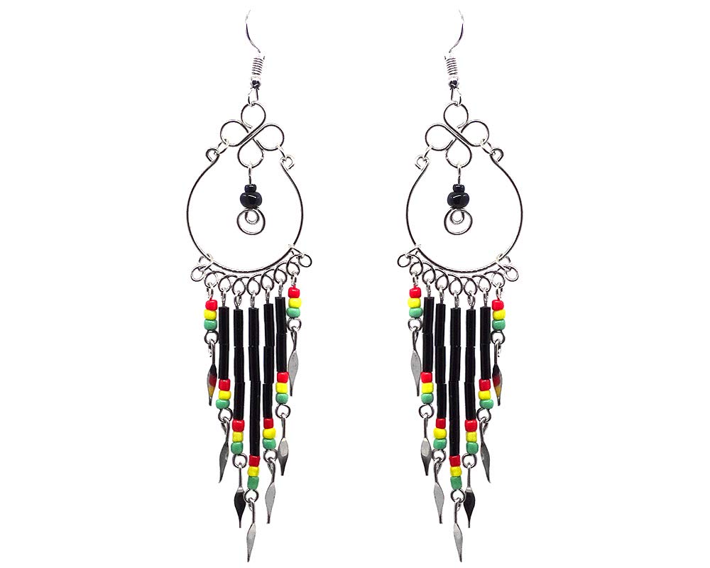 Boho Silver Metal Hoop Earrings for Women - Handmade Beaded Dangle Earrings with Extra Long Design | Perfect for Festivals, Parties & Boho Fashion Accessories
