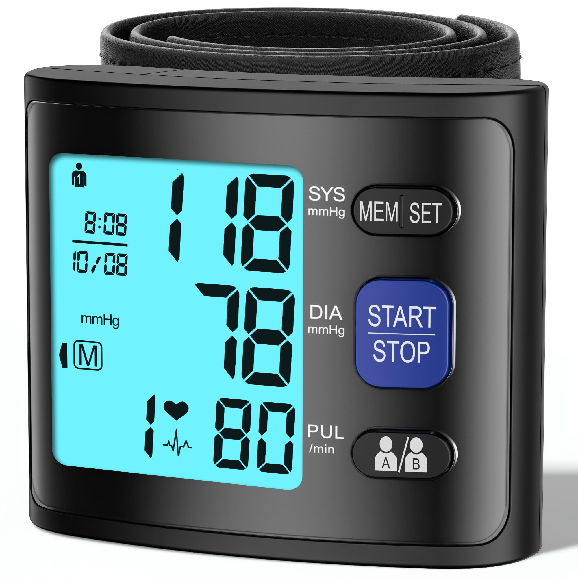 Automatic Wrist Blood Pressure Monitor with Backlit Display & Voice - Home Use