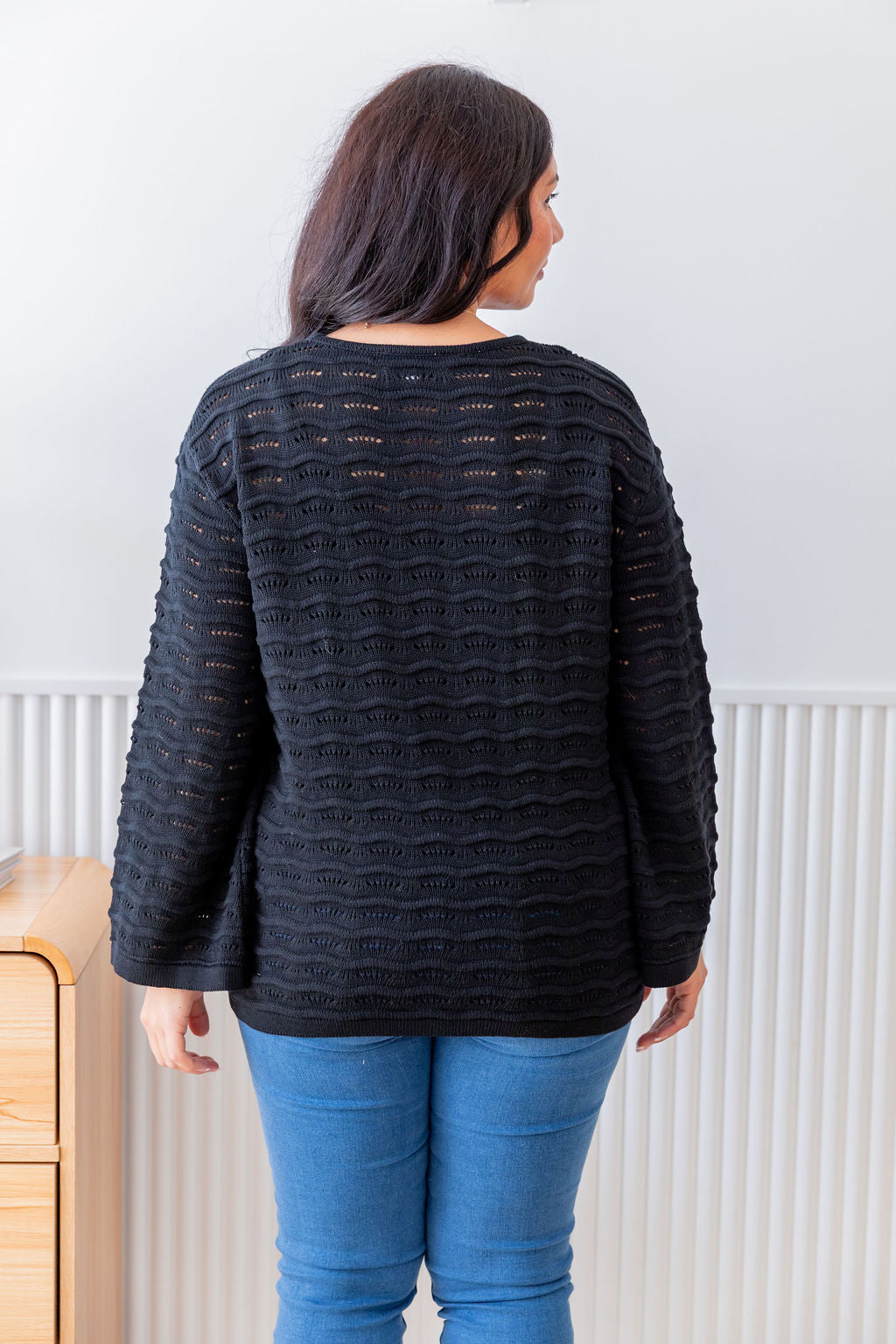 Black Waves Knit Sweater - Soft & Stylish Women's Pullover for Casual Wear & Layering