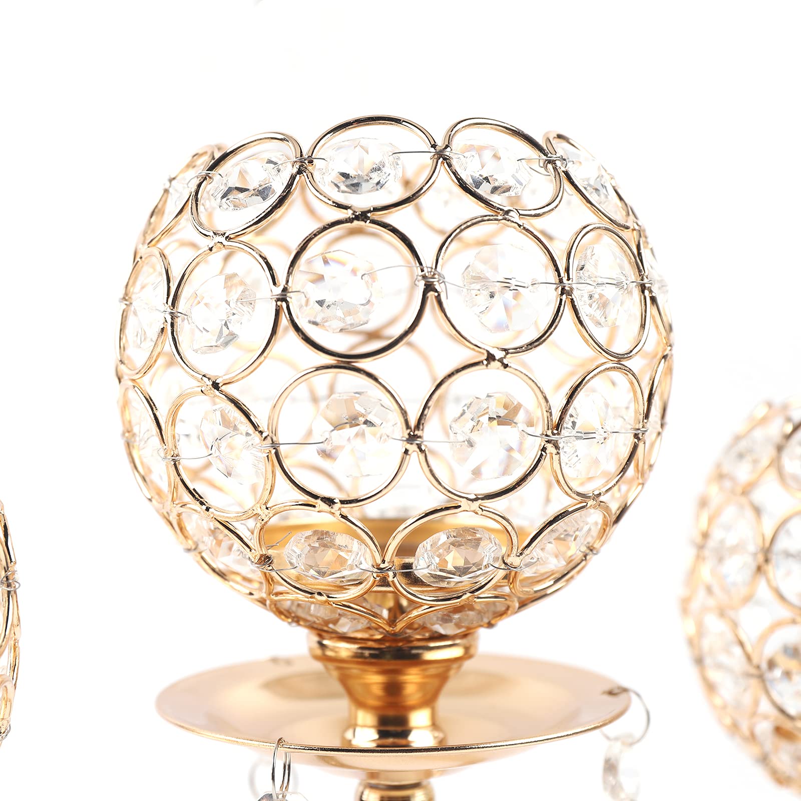 3 Arms Golden Crystal Candle Holder - Elegant Votive Candle Stand for Wedding Banquet, Dinner Table, Fireplace & Halloween Decor - Perfect Centerpiece for Romantic Tea Light Candles & Holiday Gift Giving