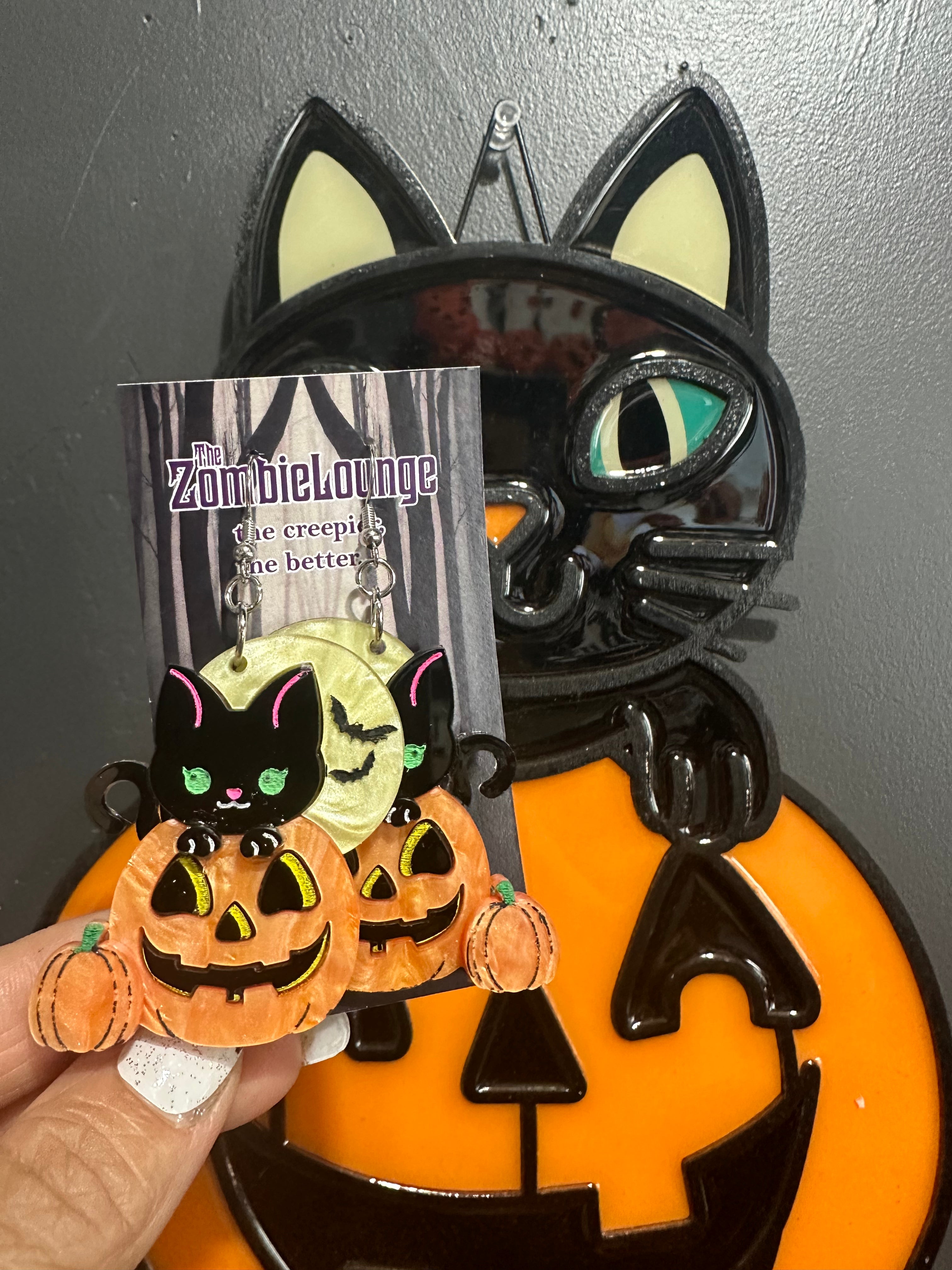 Pumpkin Cat Earrings for Women - Halloween Jewelry, Cute Animal Stud Earrings - Perfect for Costume Parties & Fall Fashion