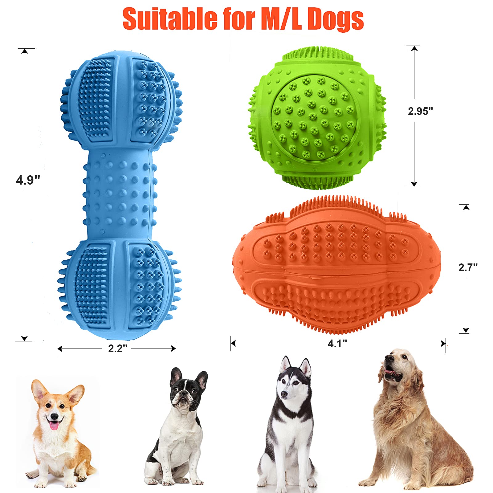 LUKITO Indestructible Dog Toys for Aggressive Chewers - 3 Pack Durable Rubber Chew Toys for Medium & Large Dogs - Perfect for Boredom Relief, Training & Birthday Gifts - Best for Tough Chewers & Playtime Fun
