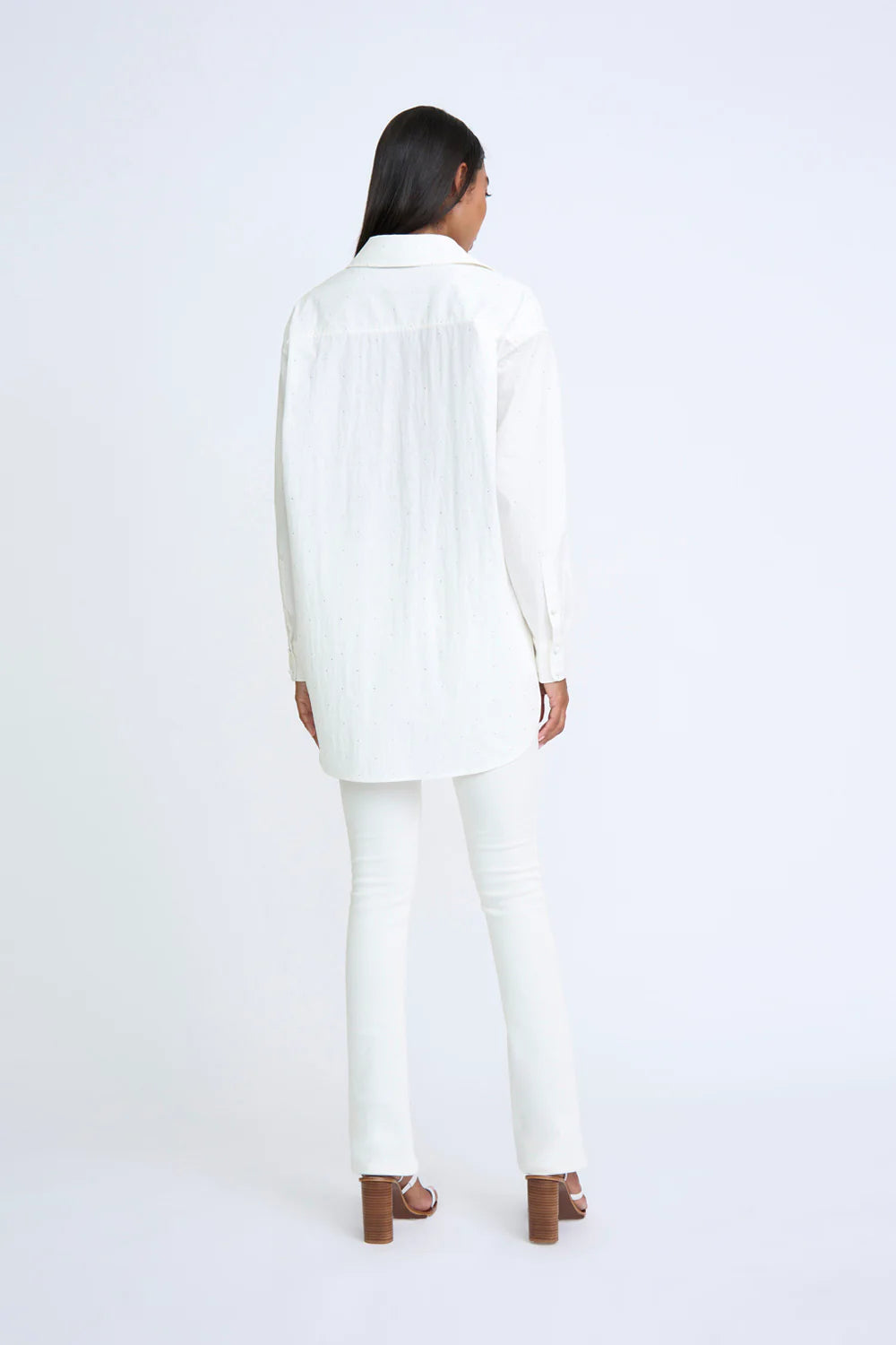 DIAMANTE SPOT SHIRT IVORY - Elegant Women's Blouse with Rhinestone Details for Party, Wedding & Special Occasions