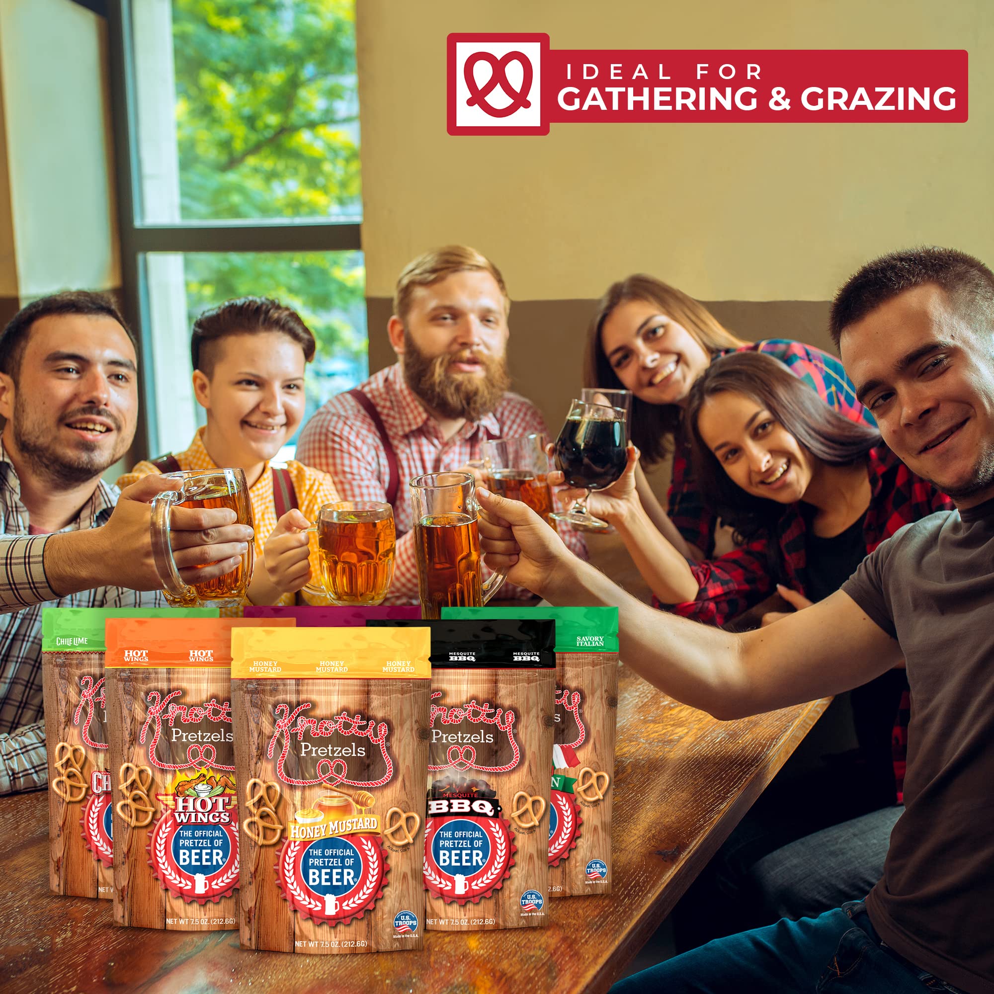 Knotty Pretzels - The Official Pretzel of Beer | 7.5oz Resealable Snack Bags | Variety Pack (6 Pack) | Perfect for Parties, Game Nights & Beer Pairings