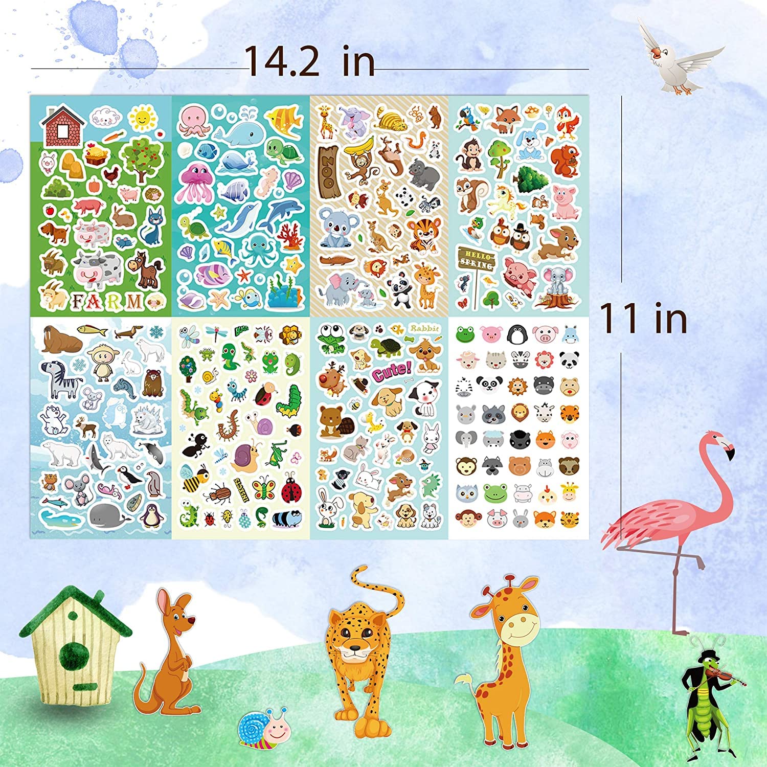 Sinceroduct 64 Sheets Kids Stickers - 1800+ Animal Stickers with 16 Themes, Waterproof Bottle Stickers for Scrapbooking, Classroom Rewards, Party Favors - Perfect for Teachers, Parents & Children (Ideal for School Projects, DIY Crafts & Birthday Gifts)