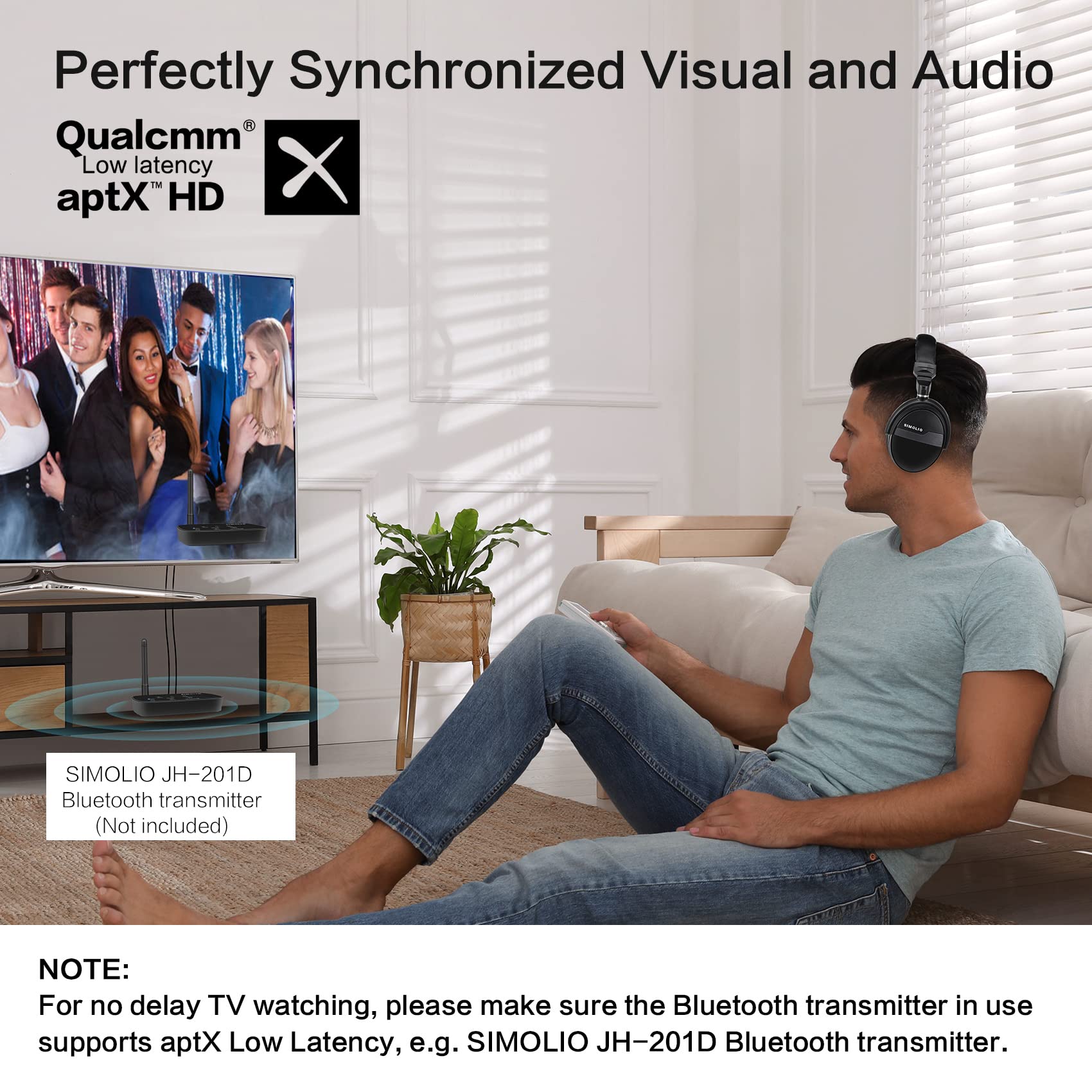SIMOLIO Bluetooth Wireless Headphones with Dialogue Mode, aptX Low Latency & HD Audio, 3.5mm AUX Cable, Built-in MIC & Volume Control, 40H Playtime - Perfect for Gaming, Movies, and Phone Calls