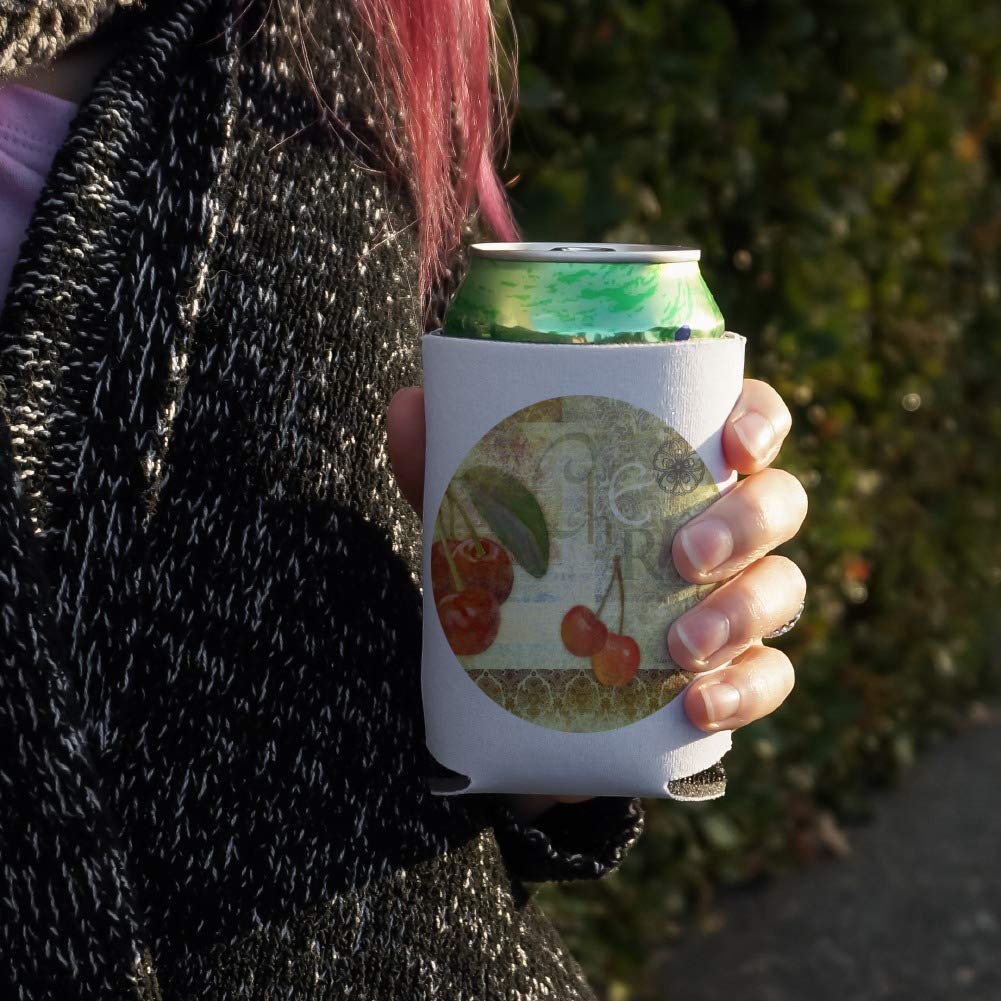 Christmas Holiday Cherry Cherries Red Green Can Cooler - Insulated Collapsible Drink Sleeve for Beer, Soda & Beverages - Perfect for Parties, BBQs & Outdoor Events