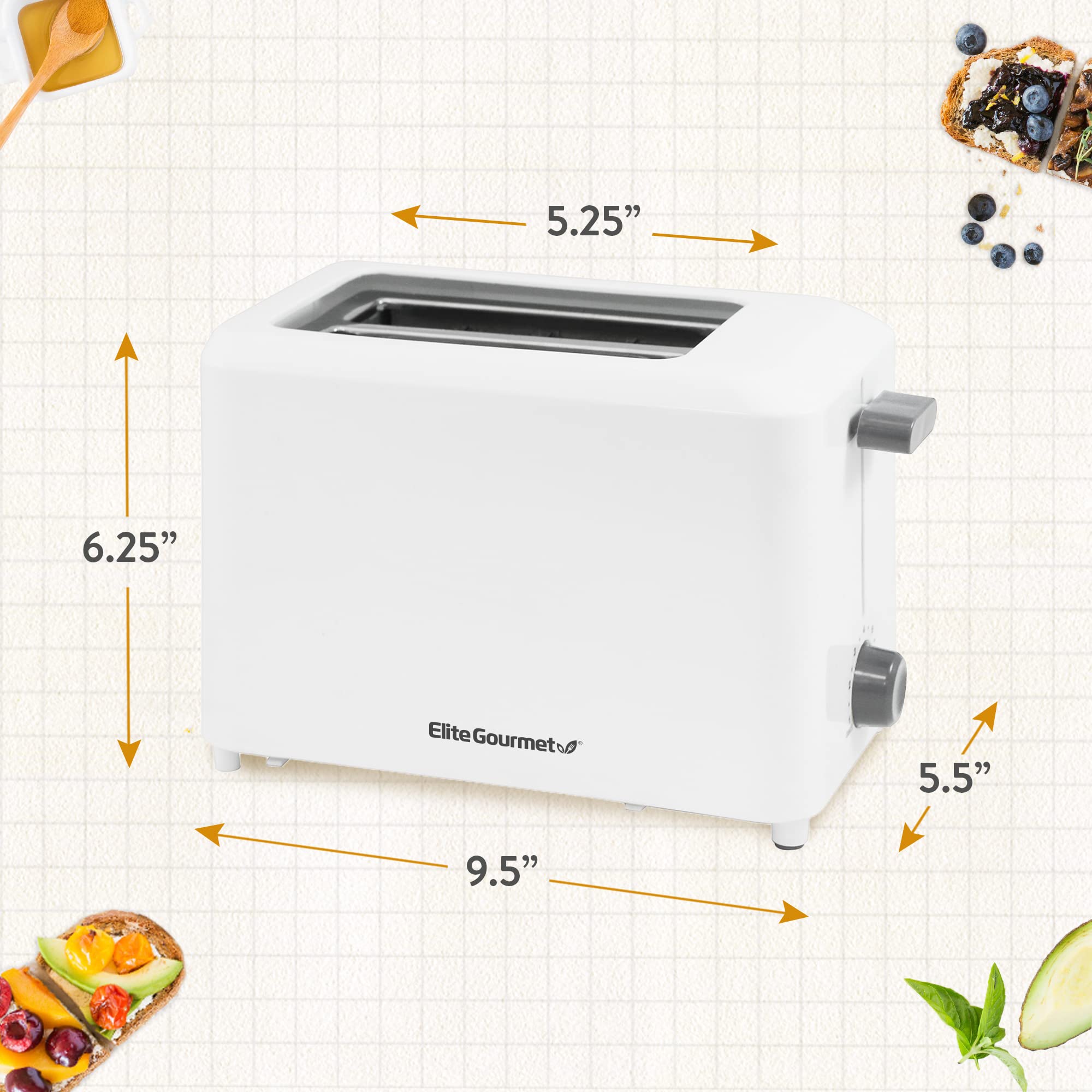 Elite Gourmet ECT-1027 Cool Touch 2-Slice Toaster with 7 Browning Settings - Extra Wide 1.5