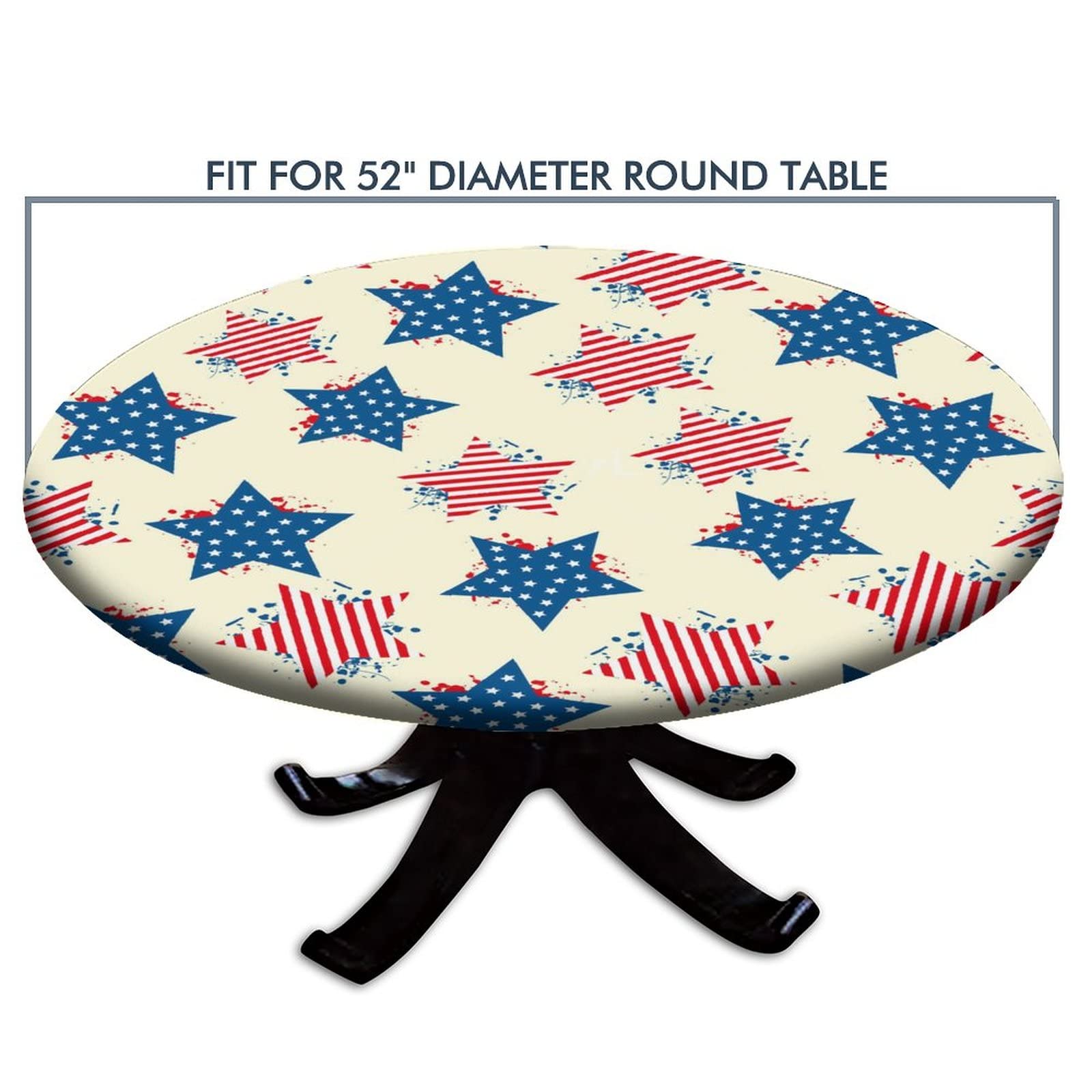 SCGOLD 5-Pointed Star Elastic Edge Round Tablecloth - Fits 52 Inch Diameter Tables for 4th of July, Independence Day, Kitchen, Cafe, Outdoor & Party Decor | Perfect for Dining Tables, Picnics, BBQs and Patriotic Celebrations