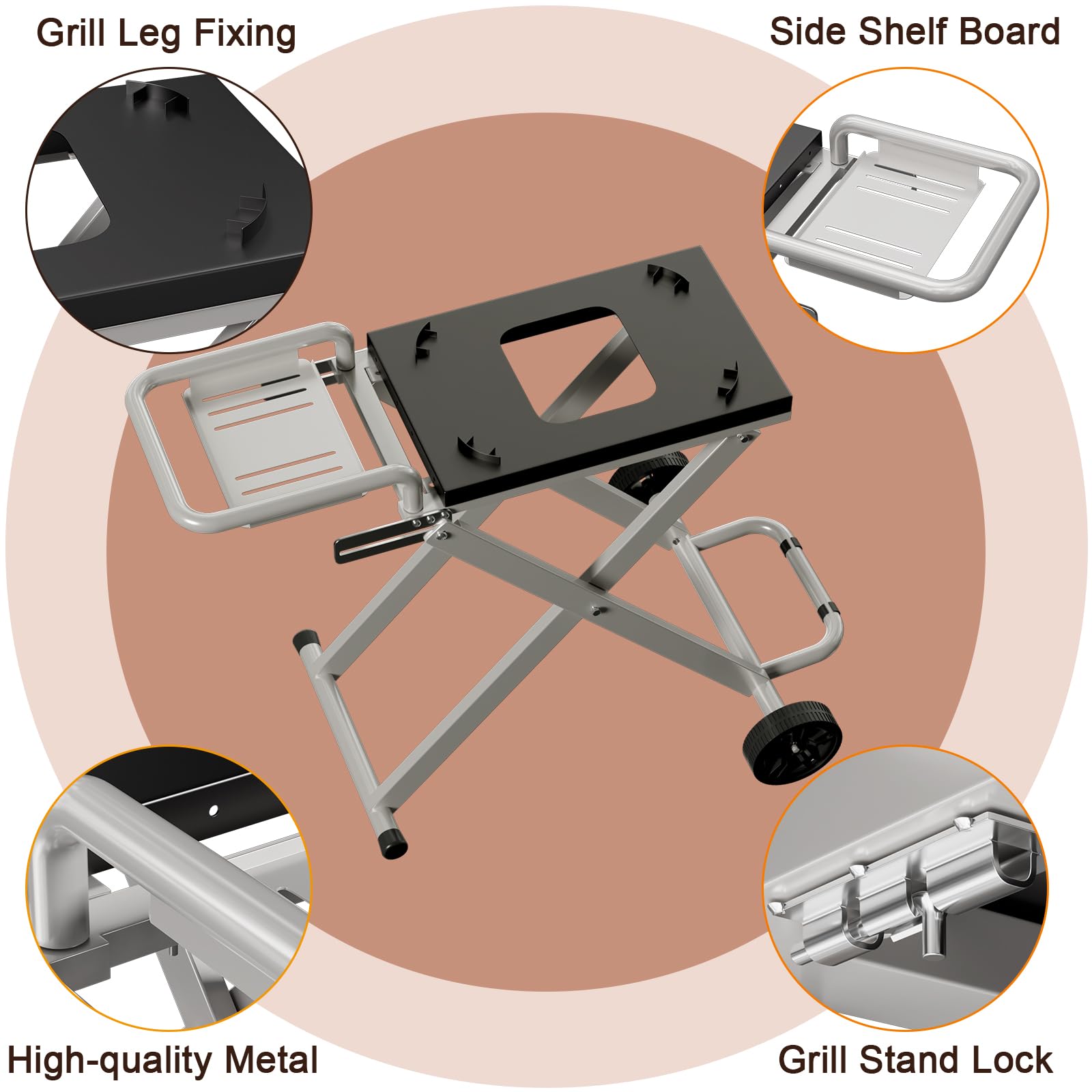 Portable Grill Cart for Weber Lumin Compact Electric Grill - Folding Outdoor BBQ Table with Side Shelf for Weber 91010901 & 91300901 | Perfect for Backyard, Camping, and Tailgating Parties
