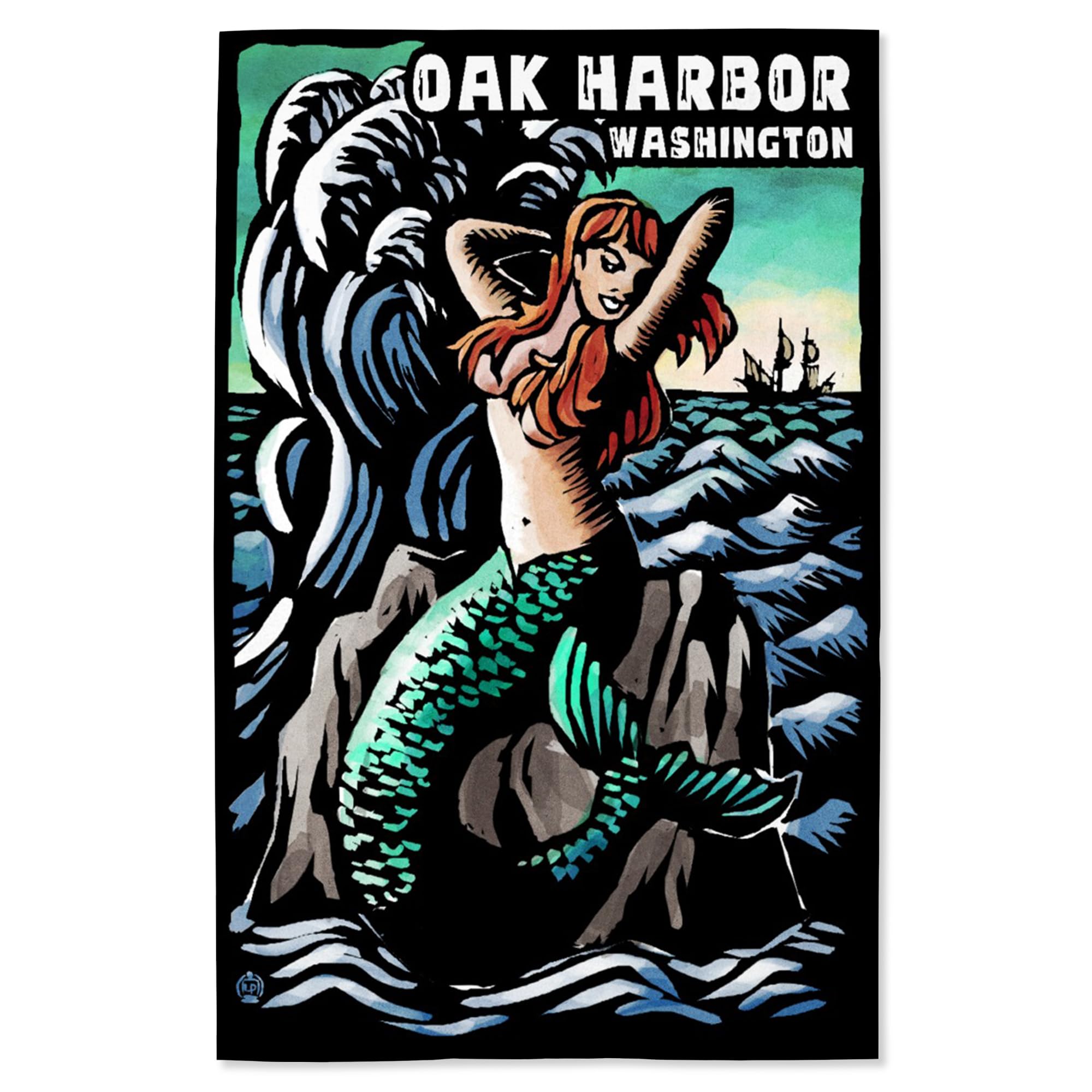 Lantern Press 16x24 Inch Giclee Art Print - Oak Harbor Washington Mermaid Scratchboard Wall Decor | Coastal Home Decor, Beach House Art, Unique Gift Idea