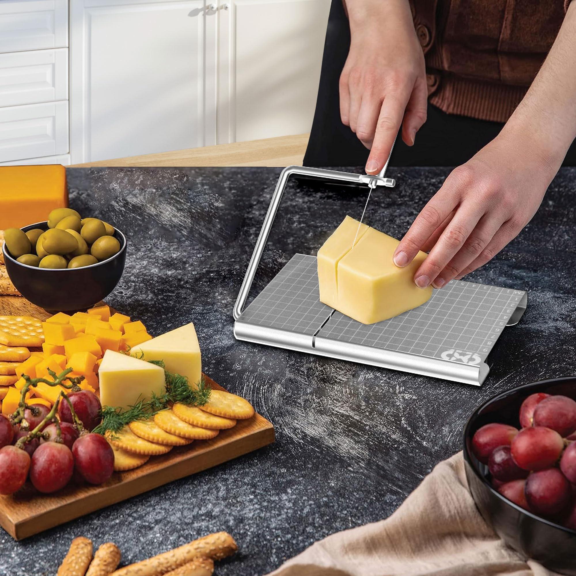 Premium Stainless Steel Cheese Slicer with 5 Replacement Wires - Perfect for Block Cheese, Westmark Cheese, Thin Slices, Butter & Hams | Ideal for Kitchens, Delis, Charcuterie Boards & Cheese Platters