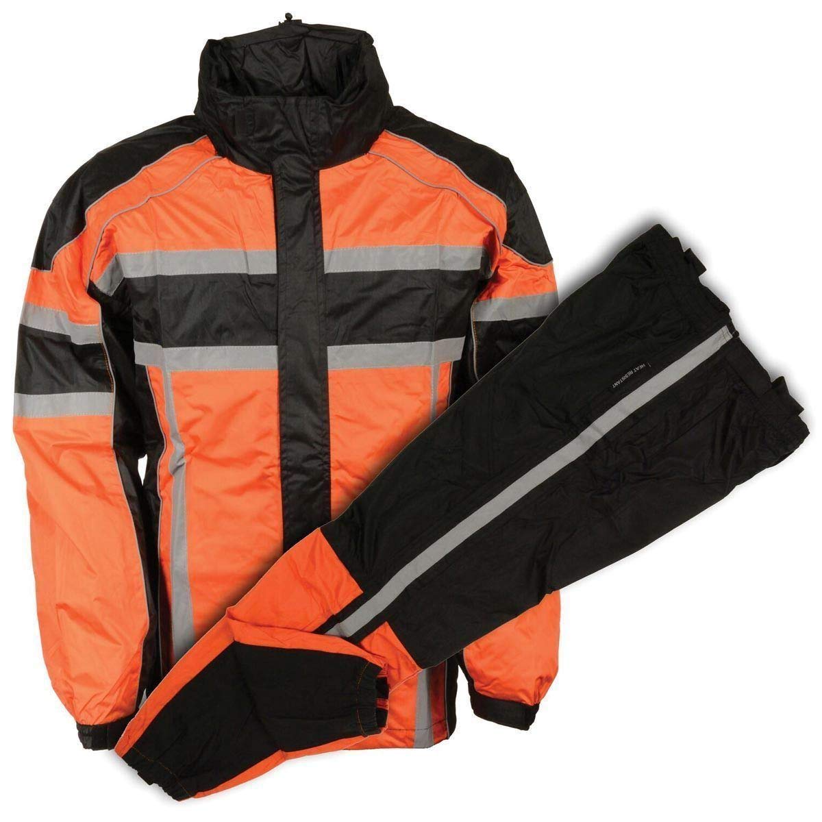 Milwaukee Men's Black & Orange Waterproof Rain Suit with Reflective Tape - Heavy Duty Motorcycle Rain Gear for Riding in Storms & Bad Weather