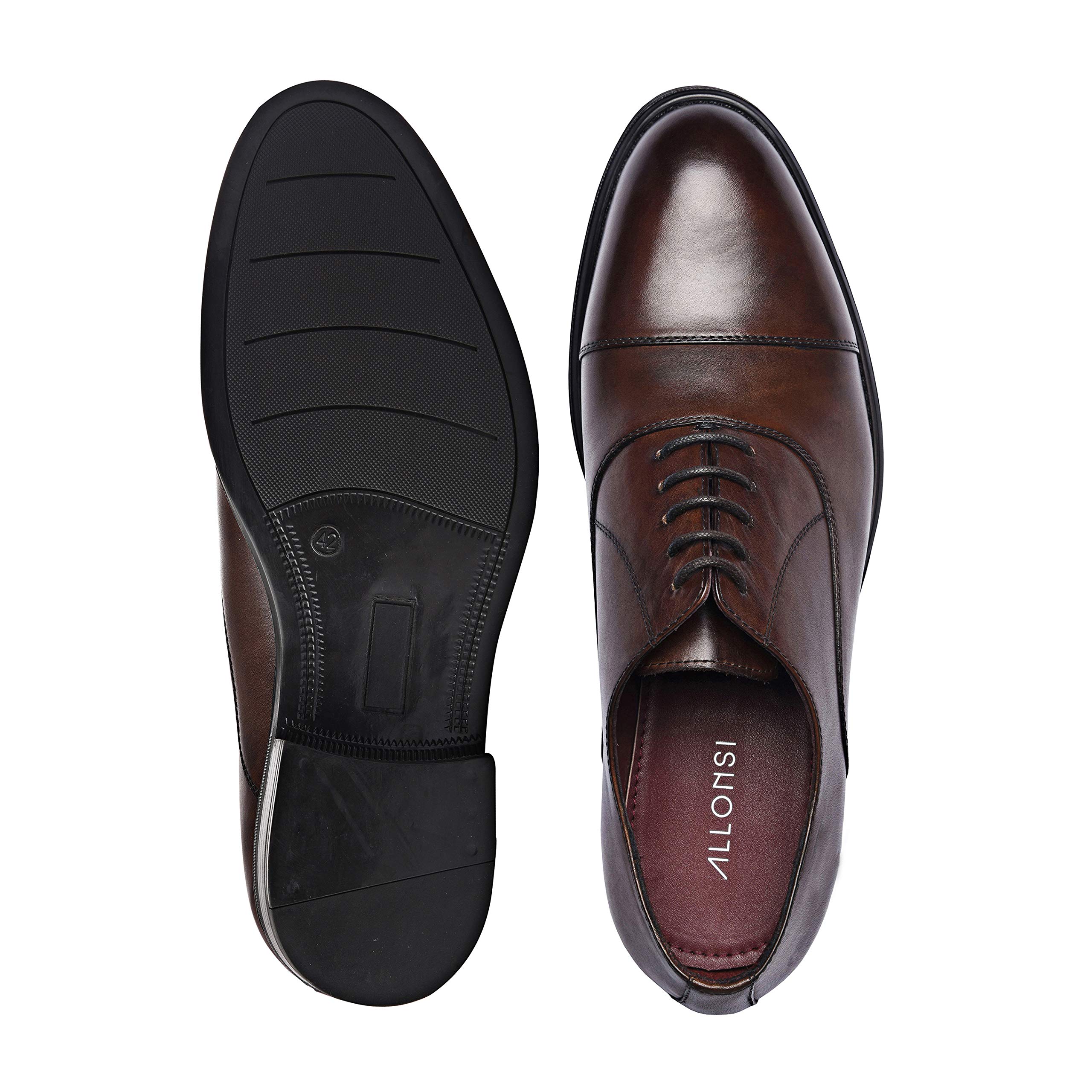 Genuine Leather Men's Dress Shoes - Classic Cap Toe Oxford Formal Shoes with Rubber Sole & Lace Up Design | Handcrafted Premium Business & Wedding Shoes for Men | Perfect for Office, Formal Events & Special Occasions