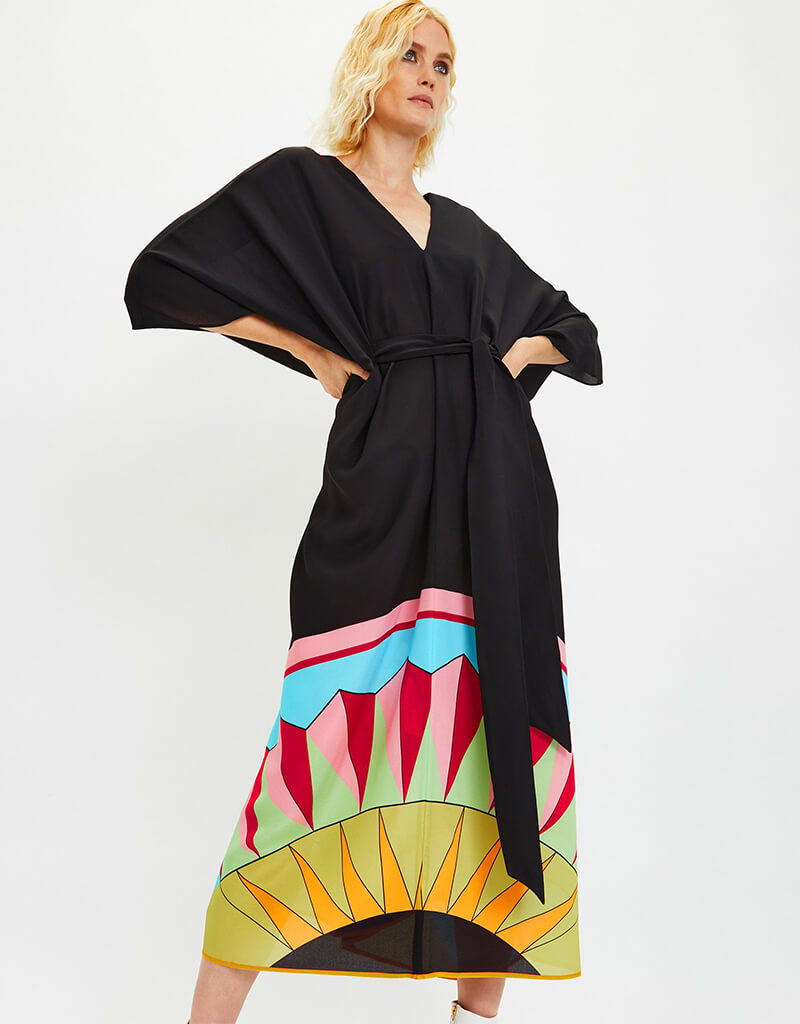 Elegant Black Georgette Kaftan Dress for Women - Stylish Chelsea Design for Beach, Vacation & Evening Wear