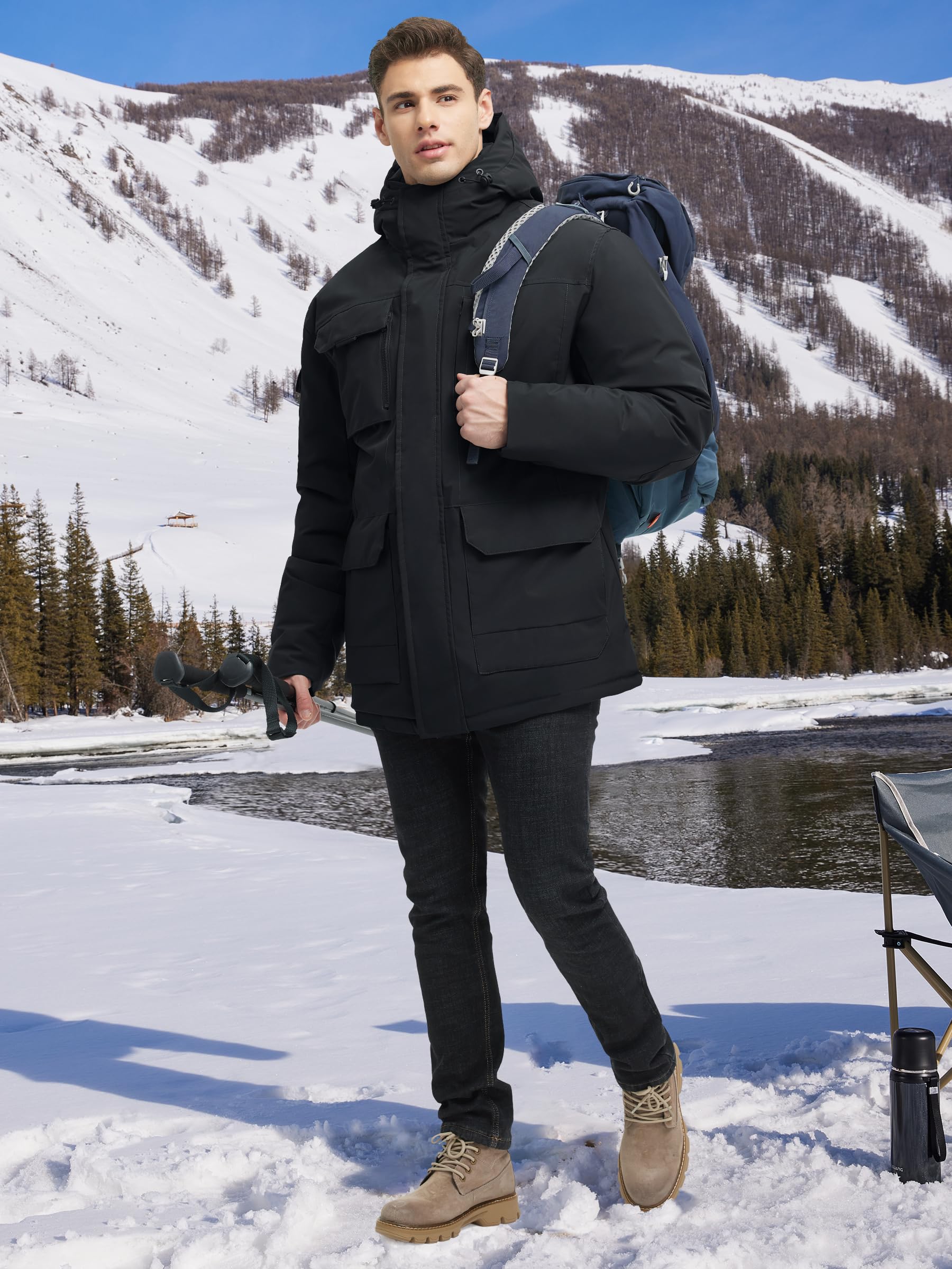 **Men's Waterproof Winter Coats with Hood - Warm Padded Jacket & Windbreaker for Outdoor Activities, Hiking, and Snow Sports**