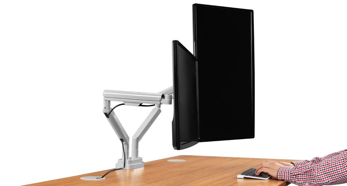 Uplift Desk Zilker Dual Monitor Arm - Adjustable Ergonomic Stand for 13-32 Inch Screens, Gray - Perfect for Home Office & Gaming Setup