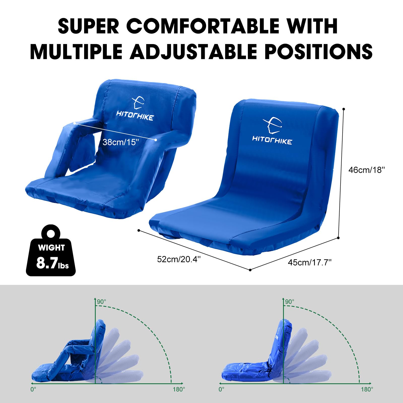 HITORHIKE Stadium Seat 2-Pack - Portable Reclining Bleacher Chairs with Padded Cushion, Back & Armrest Support - Perfect for Football Games, Concerts, and Outdoor Events